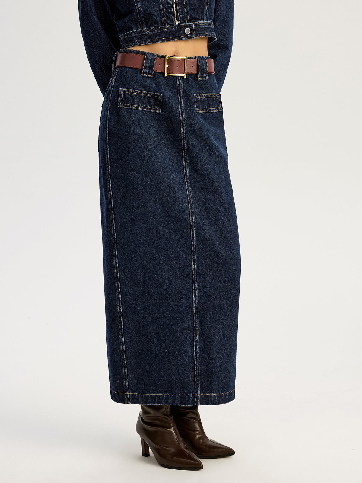 Maxirock aus Denim mit Gürtel