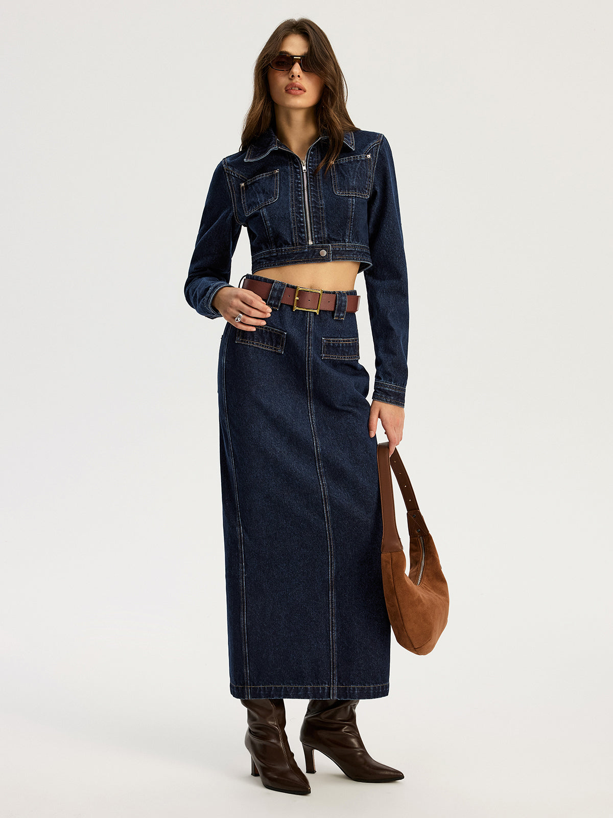 Maxirock aus Denim mit Gürtel