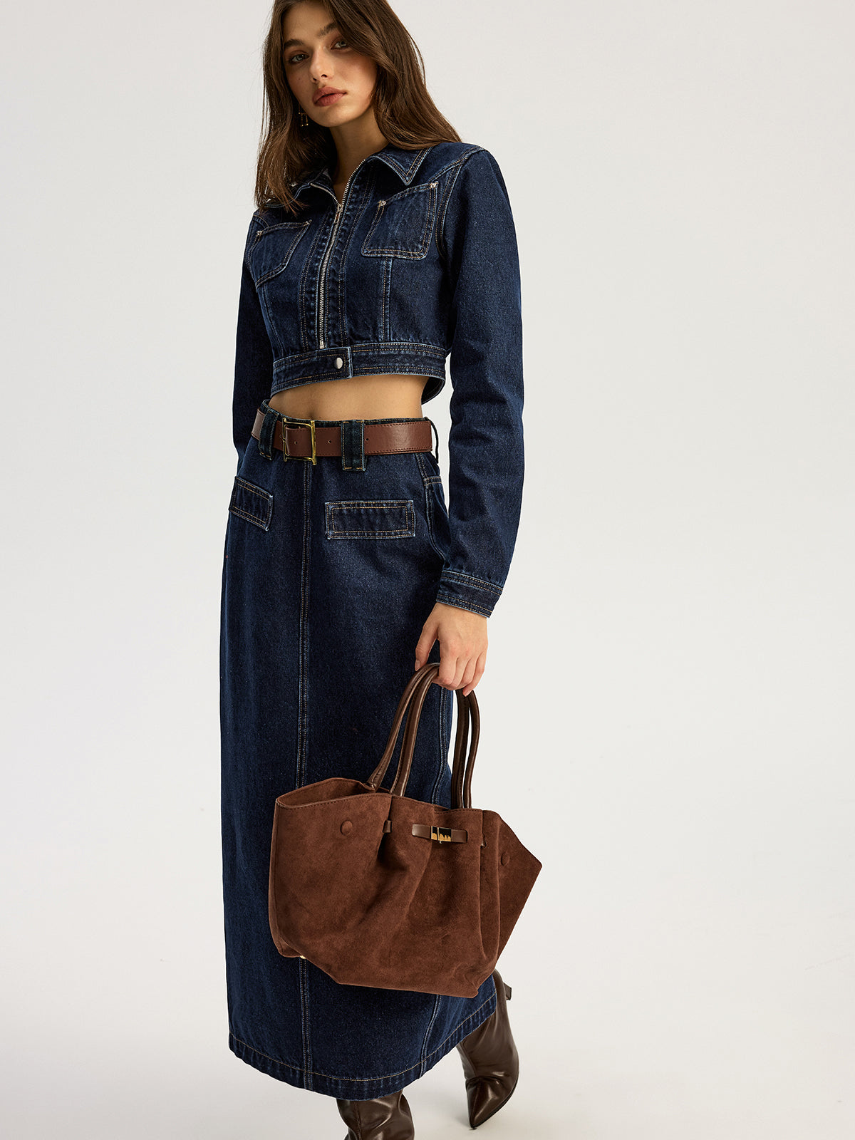 Maxirock aus Denim mit Gürtel