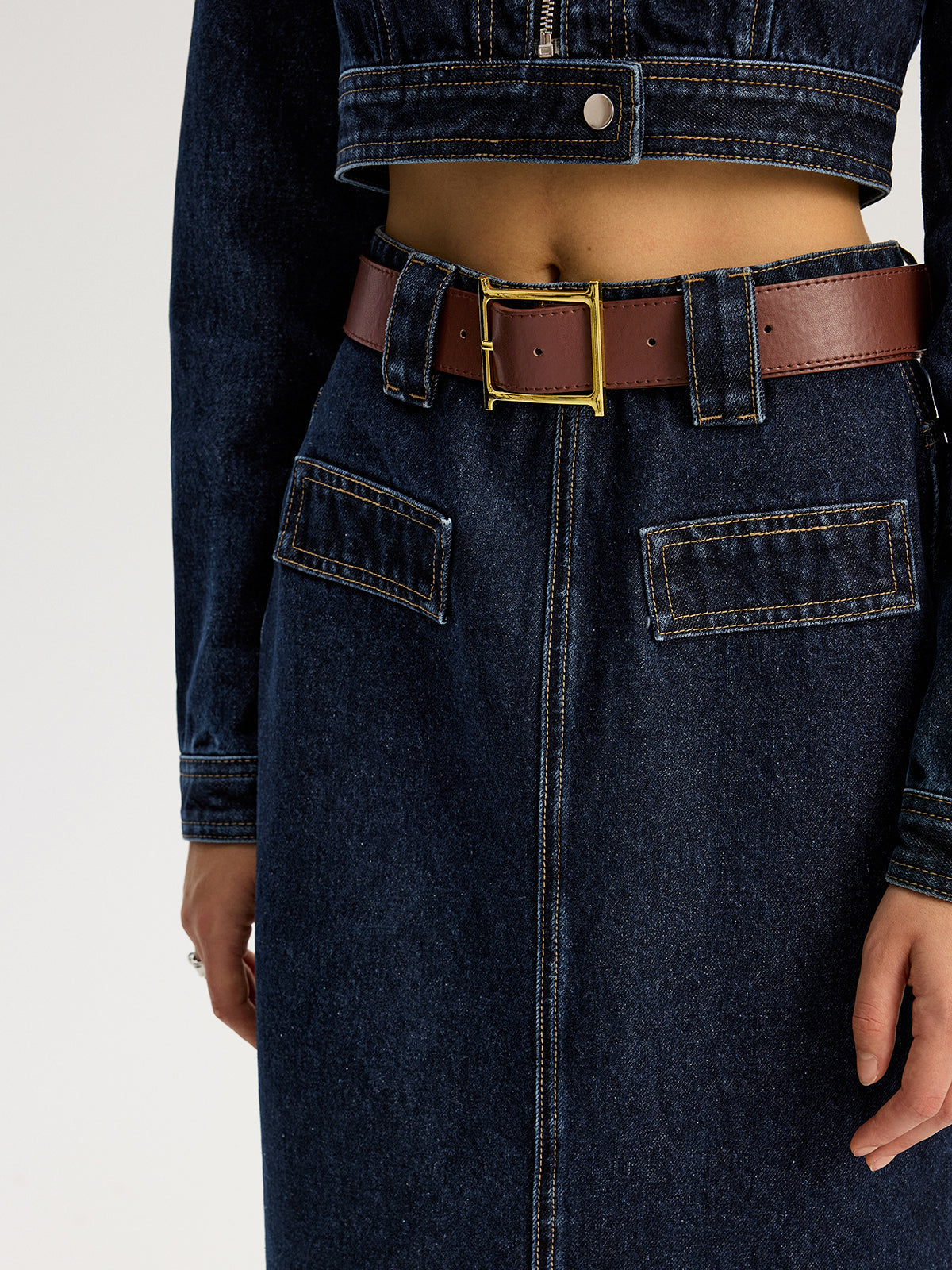 Maxirock aus Denim mit Gürtel