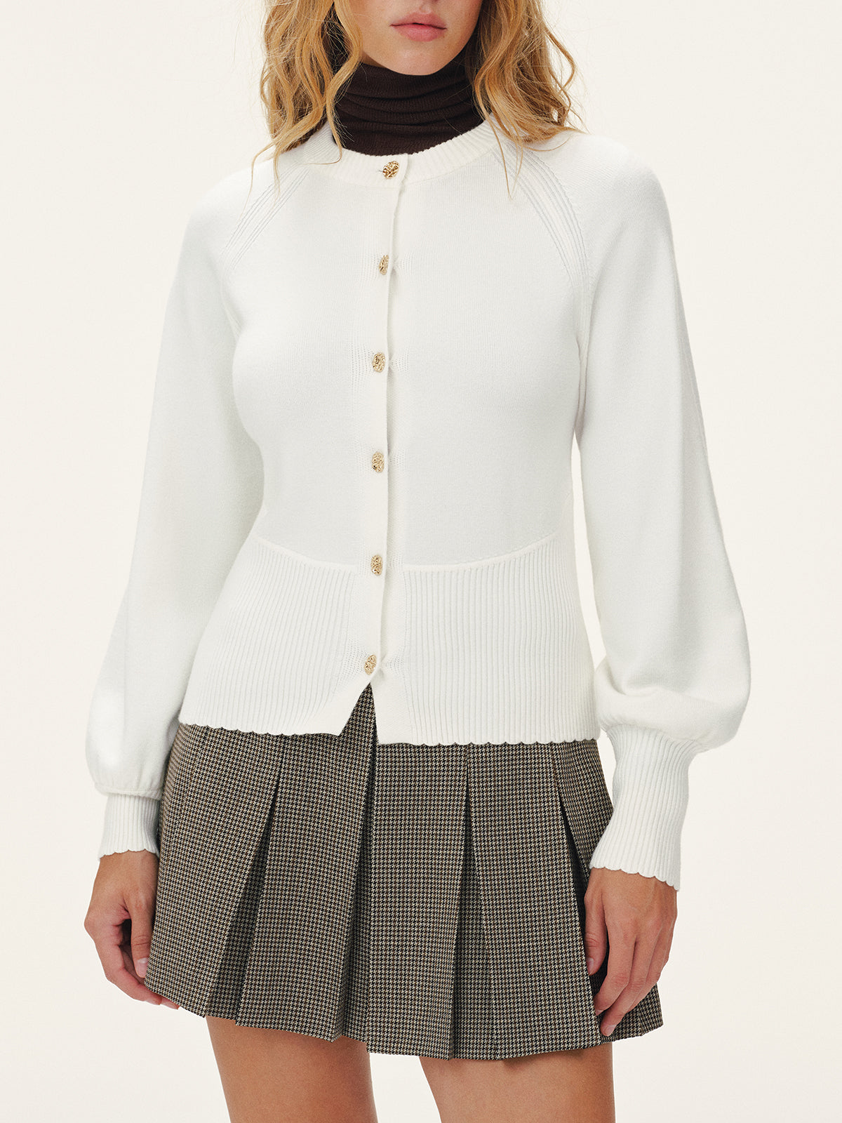 Metal Button Scalloped Edge Cardigan