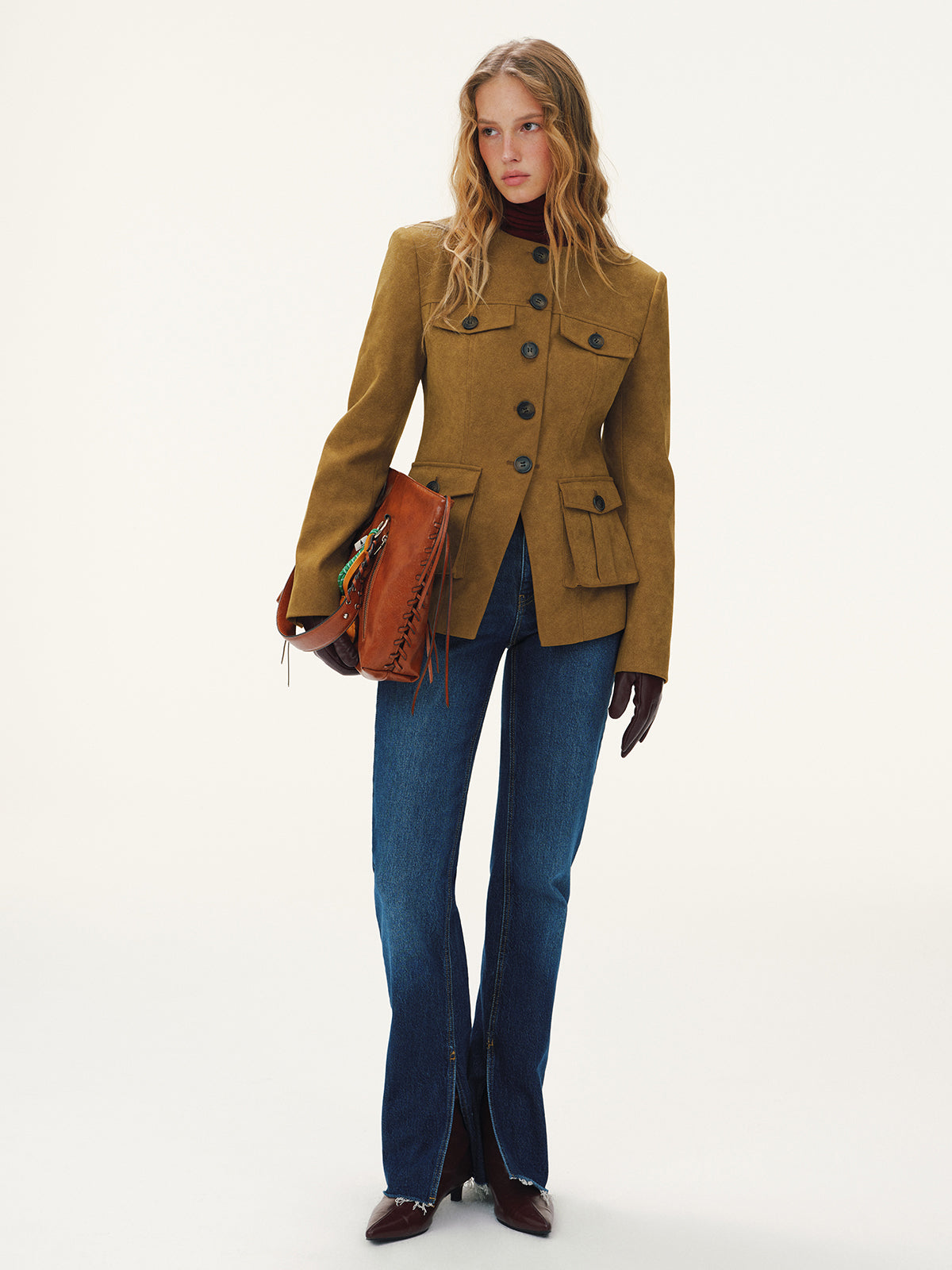 Button-Front Suede-Effect Blazer