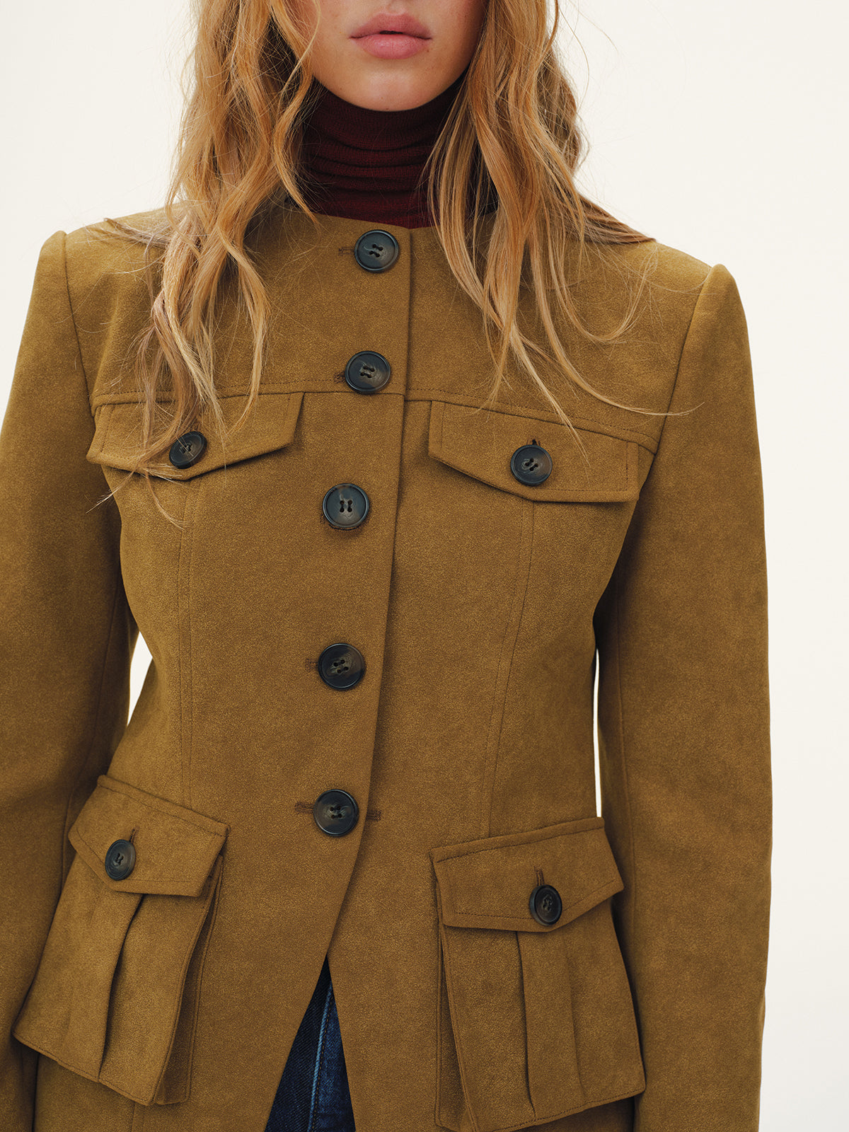 Button-Front Suede-Effect Blazer