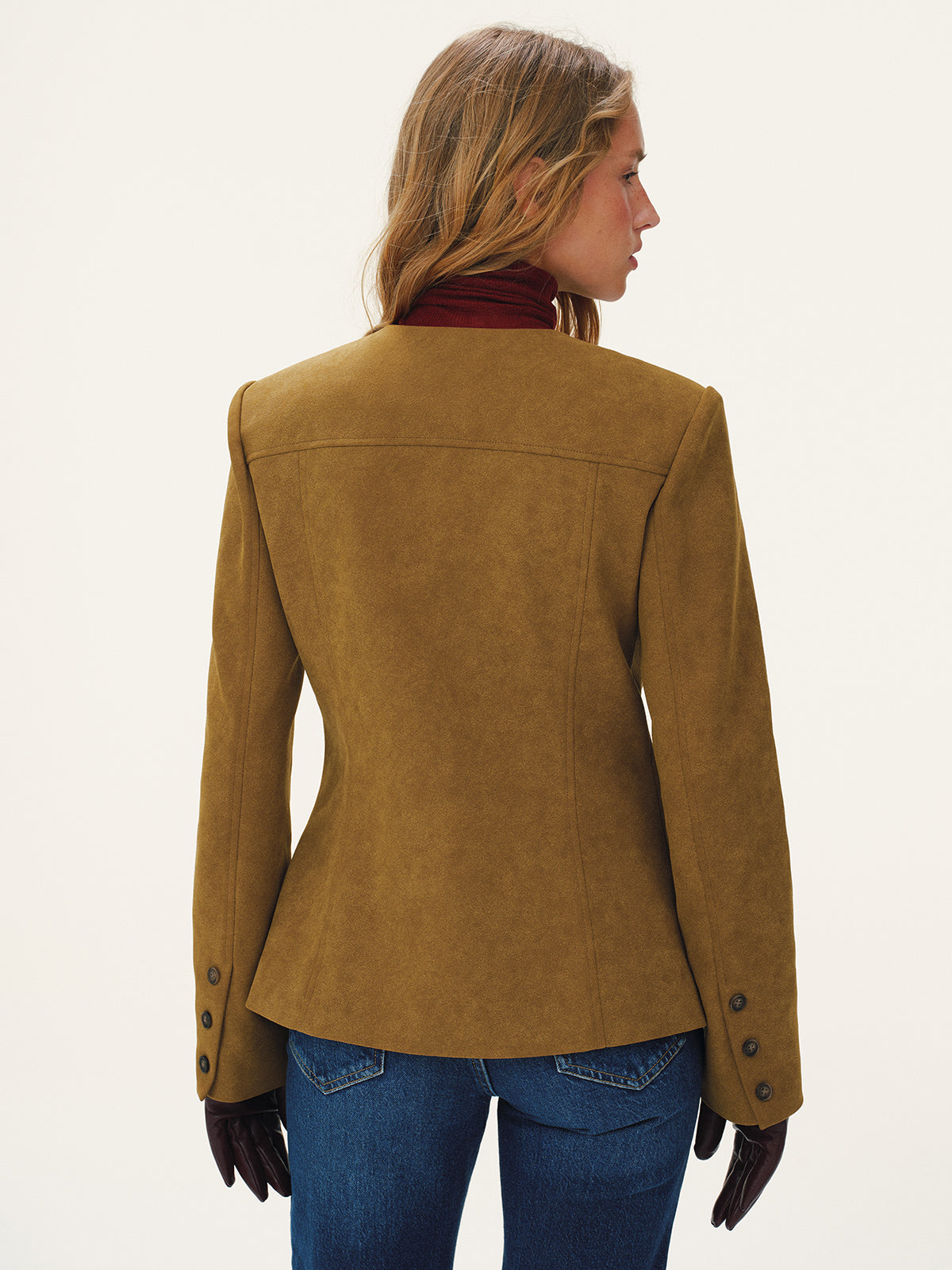 Blazer in Wildlederoptik mit Knopfleiste