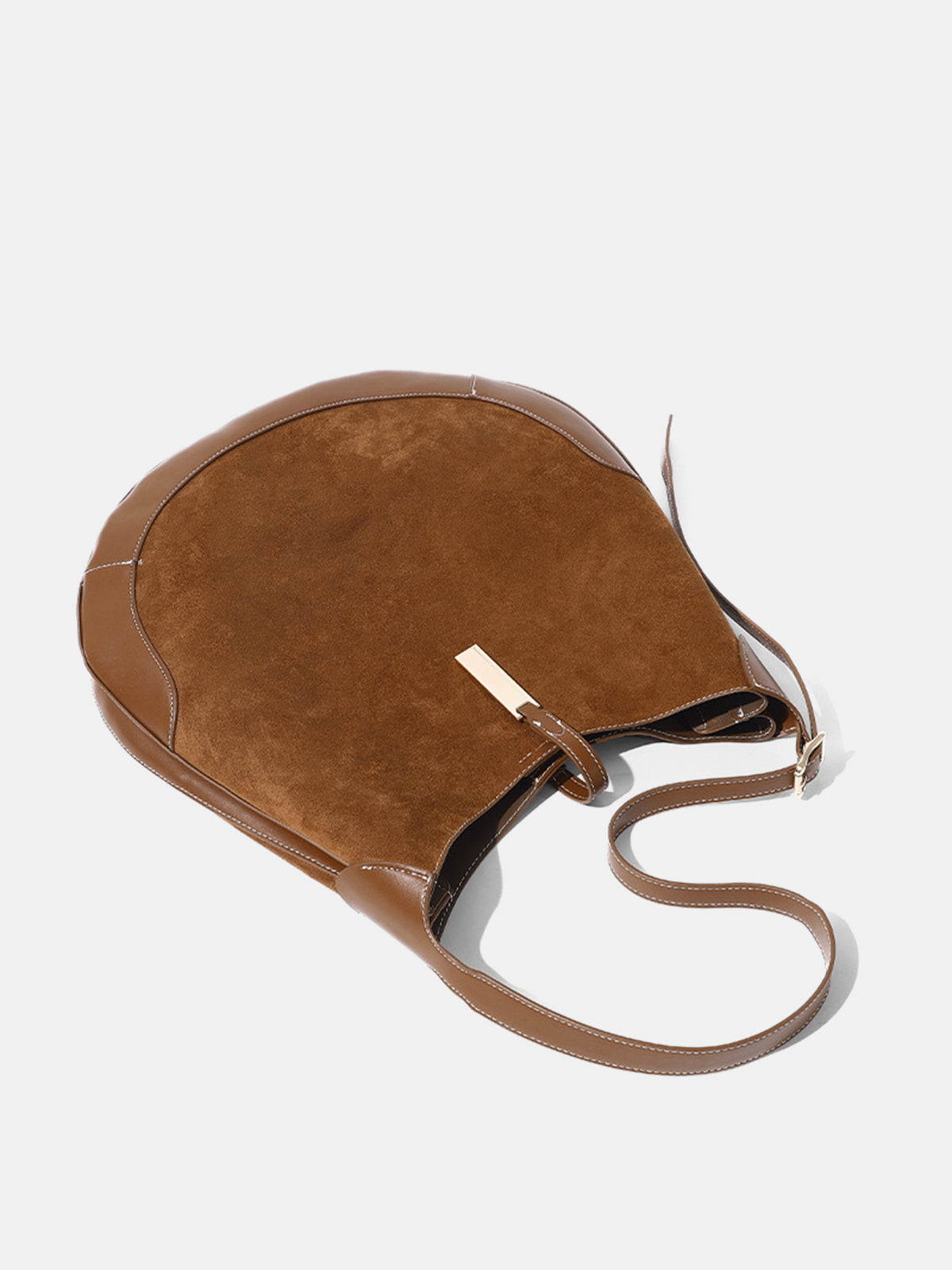 Faux Leather Trim Suede Effect Hobo Bag