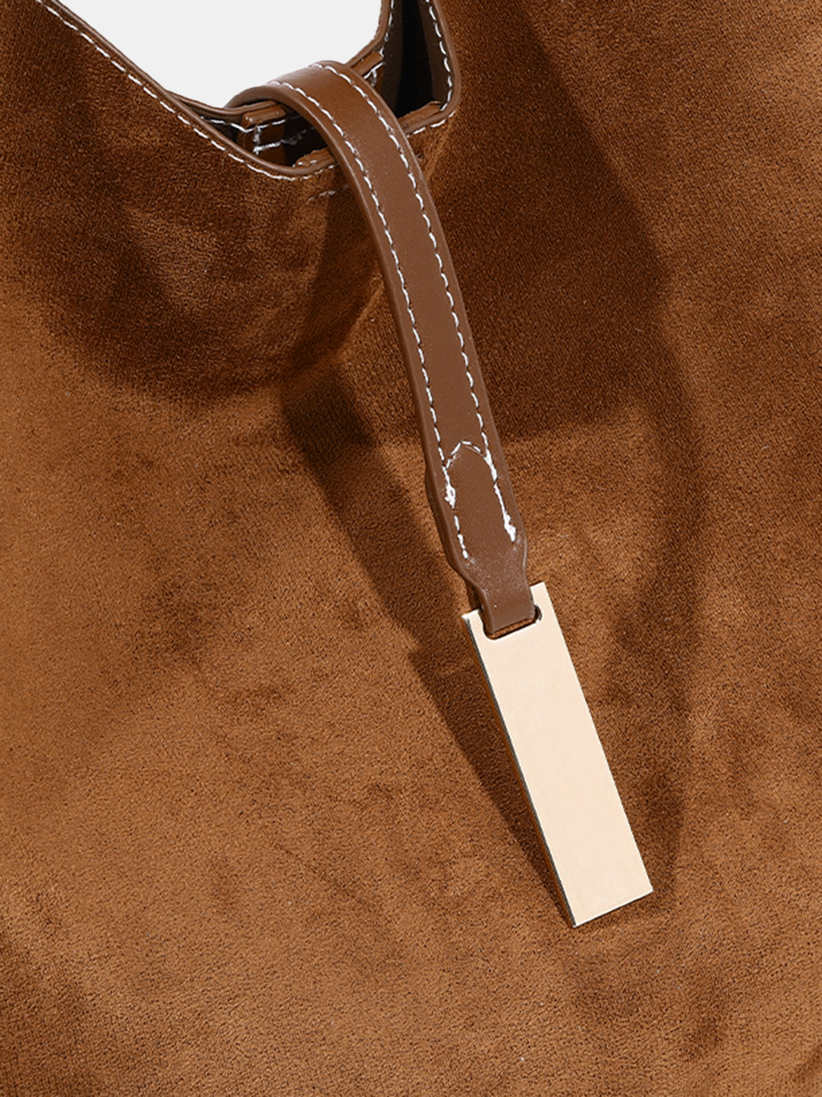 Faux Leather Trim Suede Effect Hobo Bag