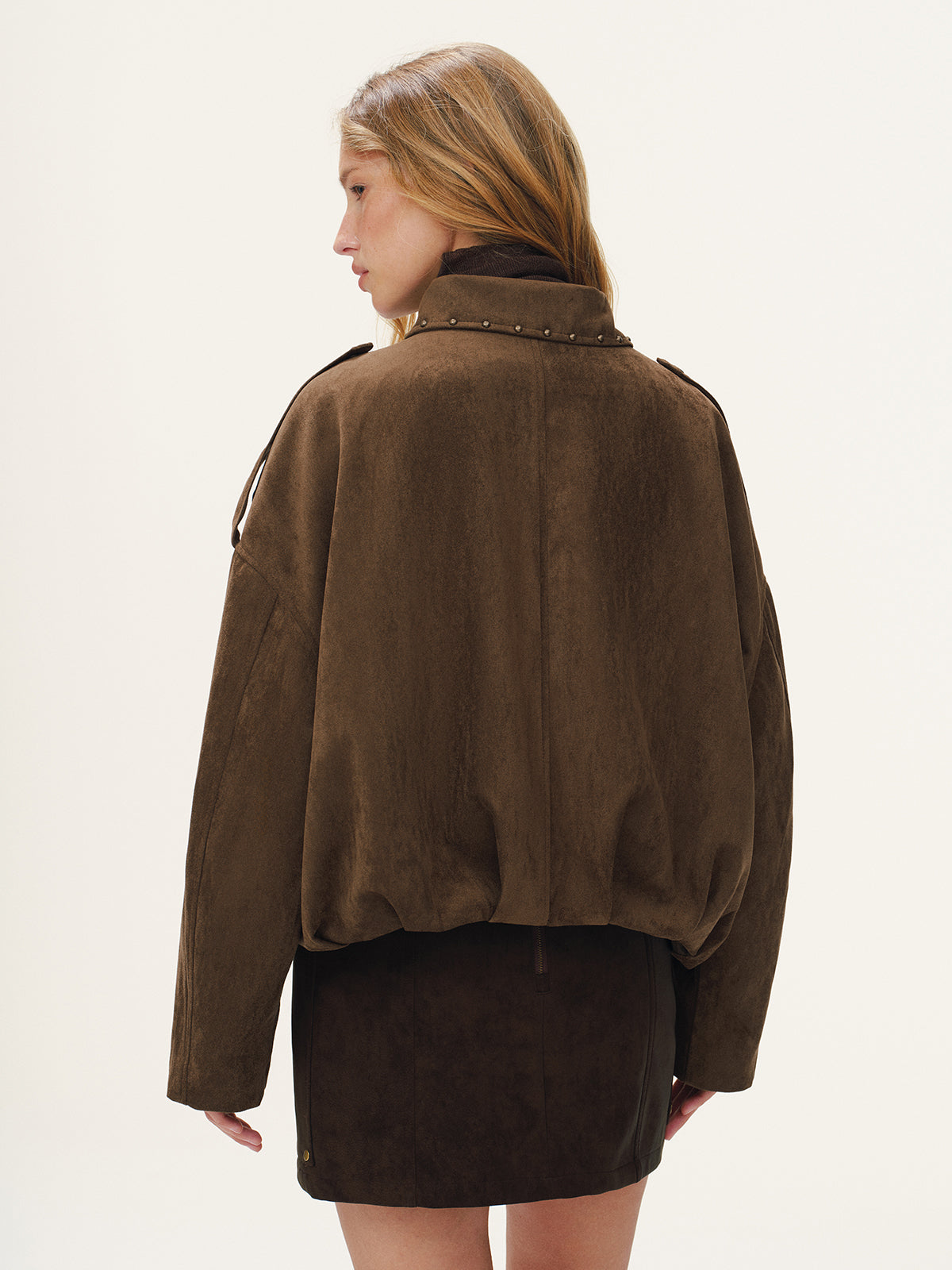 Vintage Suede Effect Studded Bomber Jacket
