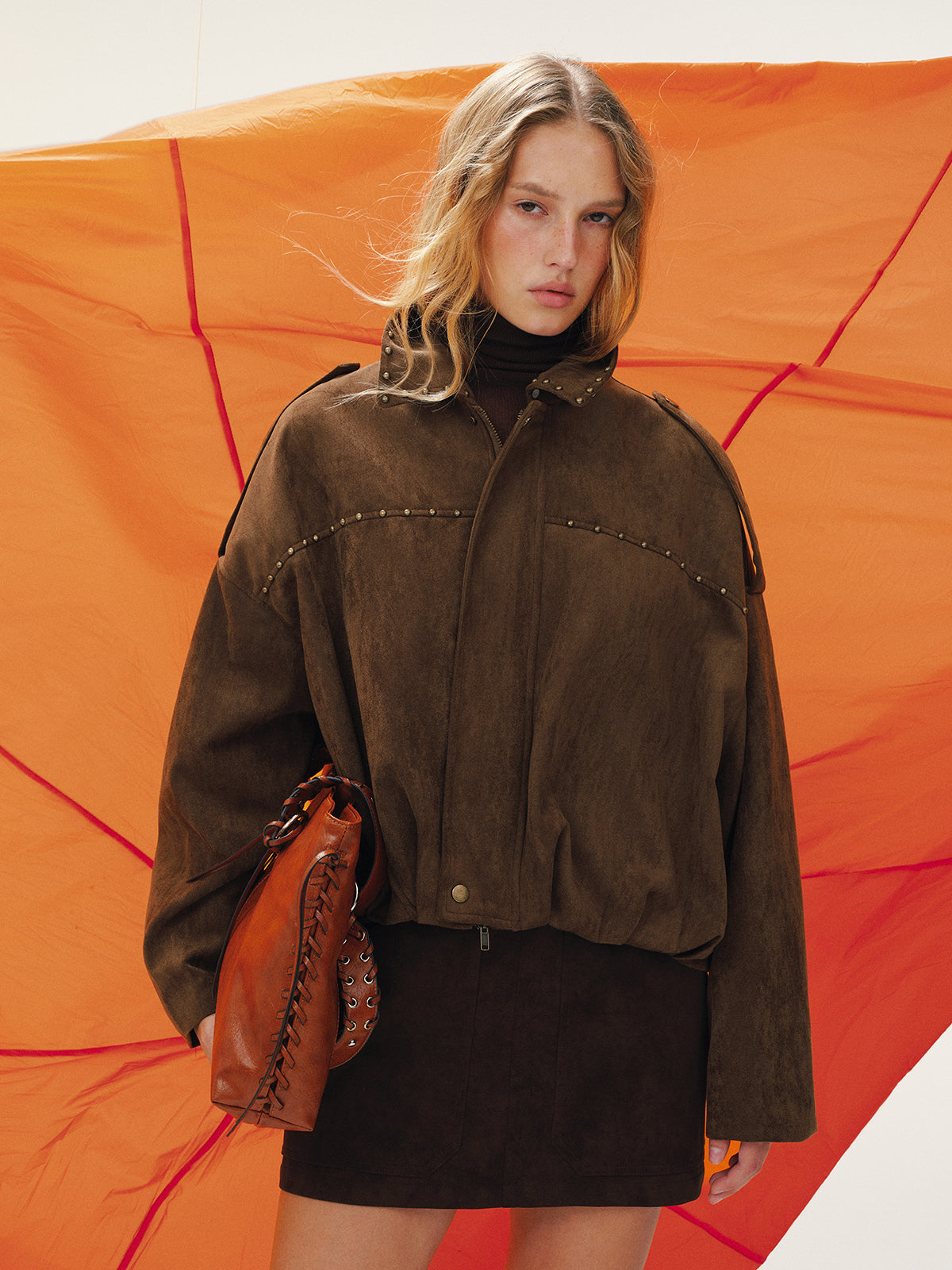 Blouson bombardier clouté effet suède vintage