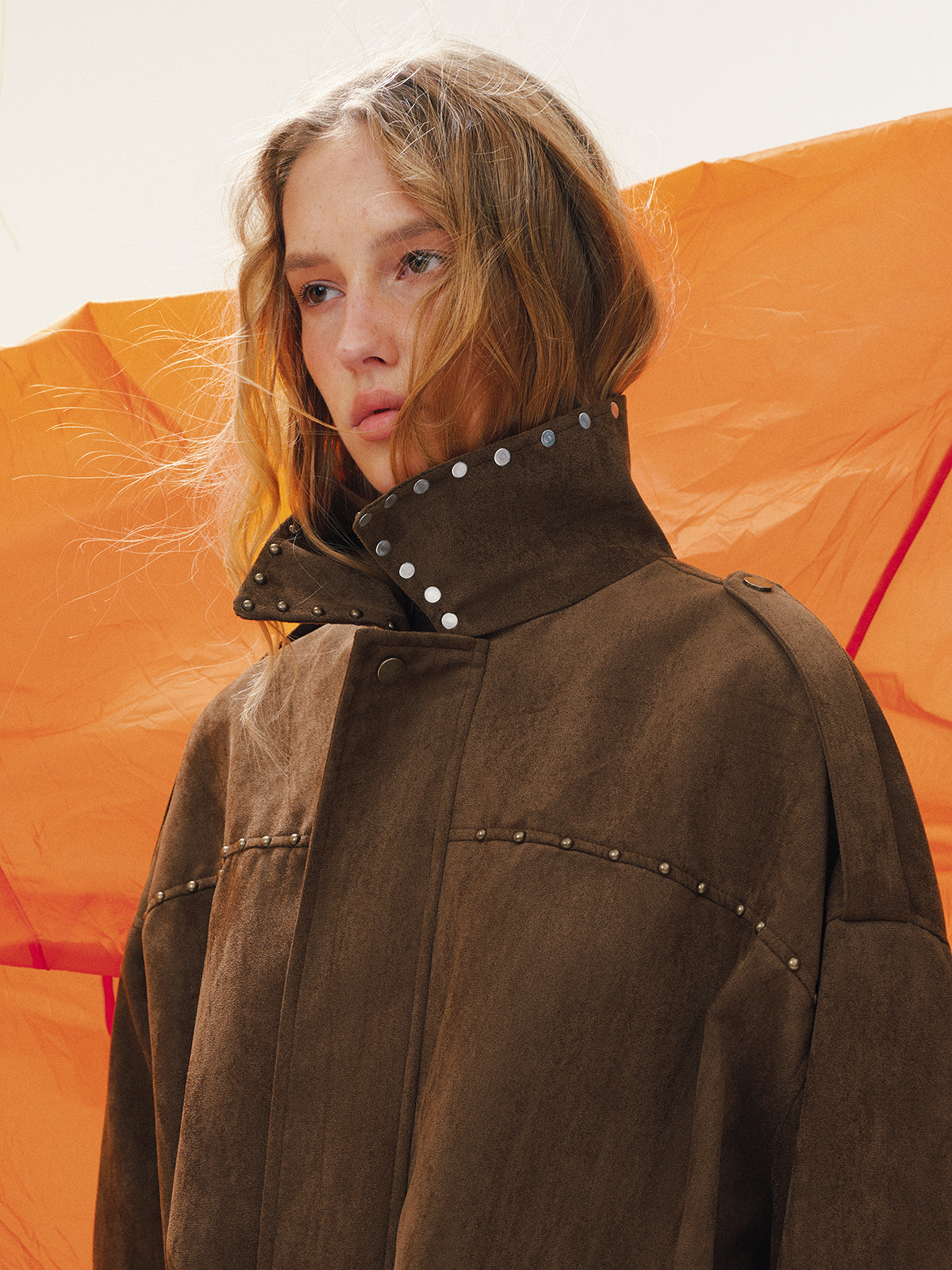Blouson bombardier clouté effet suède vintage
