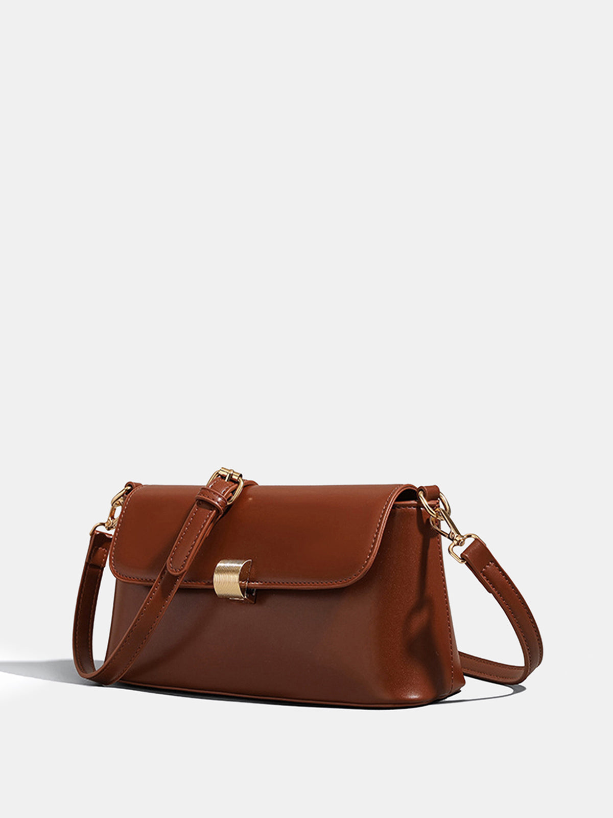 Textured Gold Clasp PU Leather Shoulder Bag
