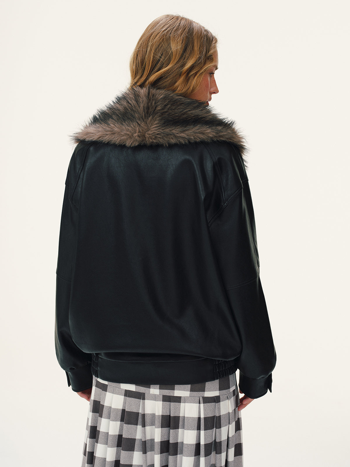 Abnehmbare Kunstfellkragen Kunstlederjacke