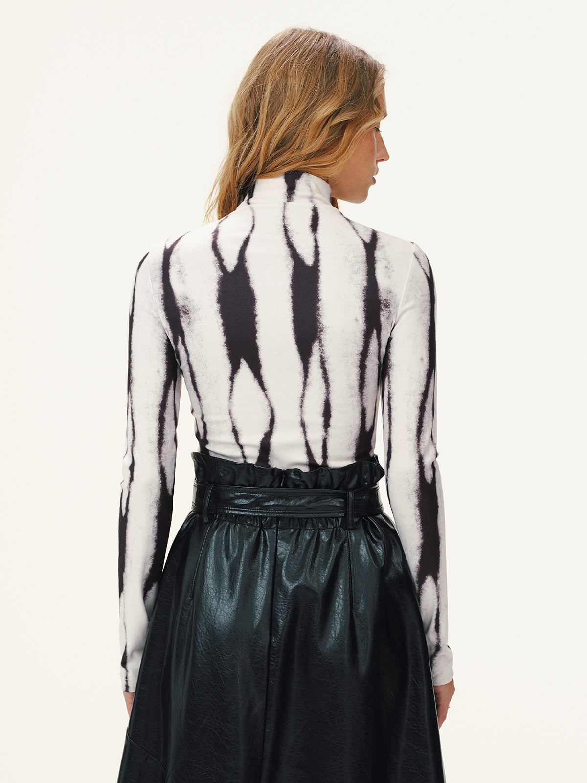 Zebra Print Turtleneck Long-Sleeve Top