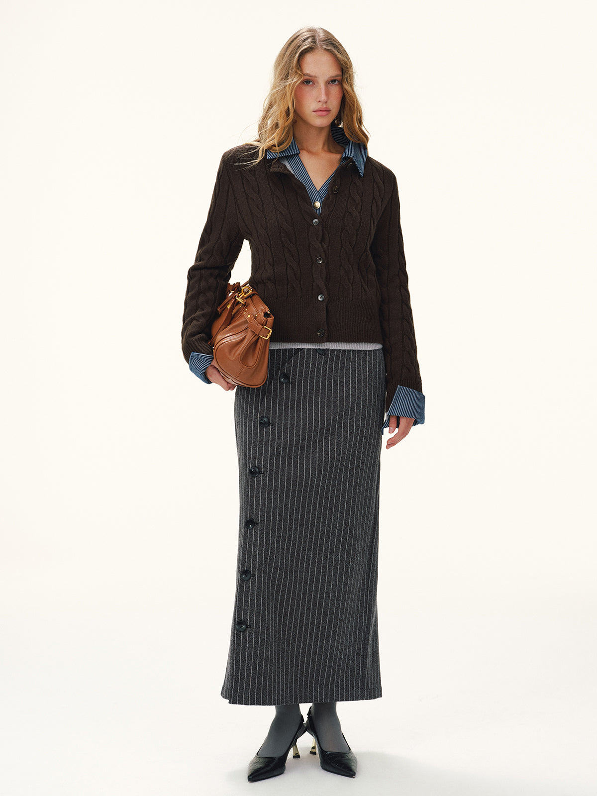 Button-Front Cable-Knit Cardigan