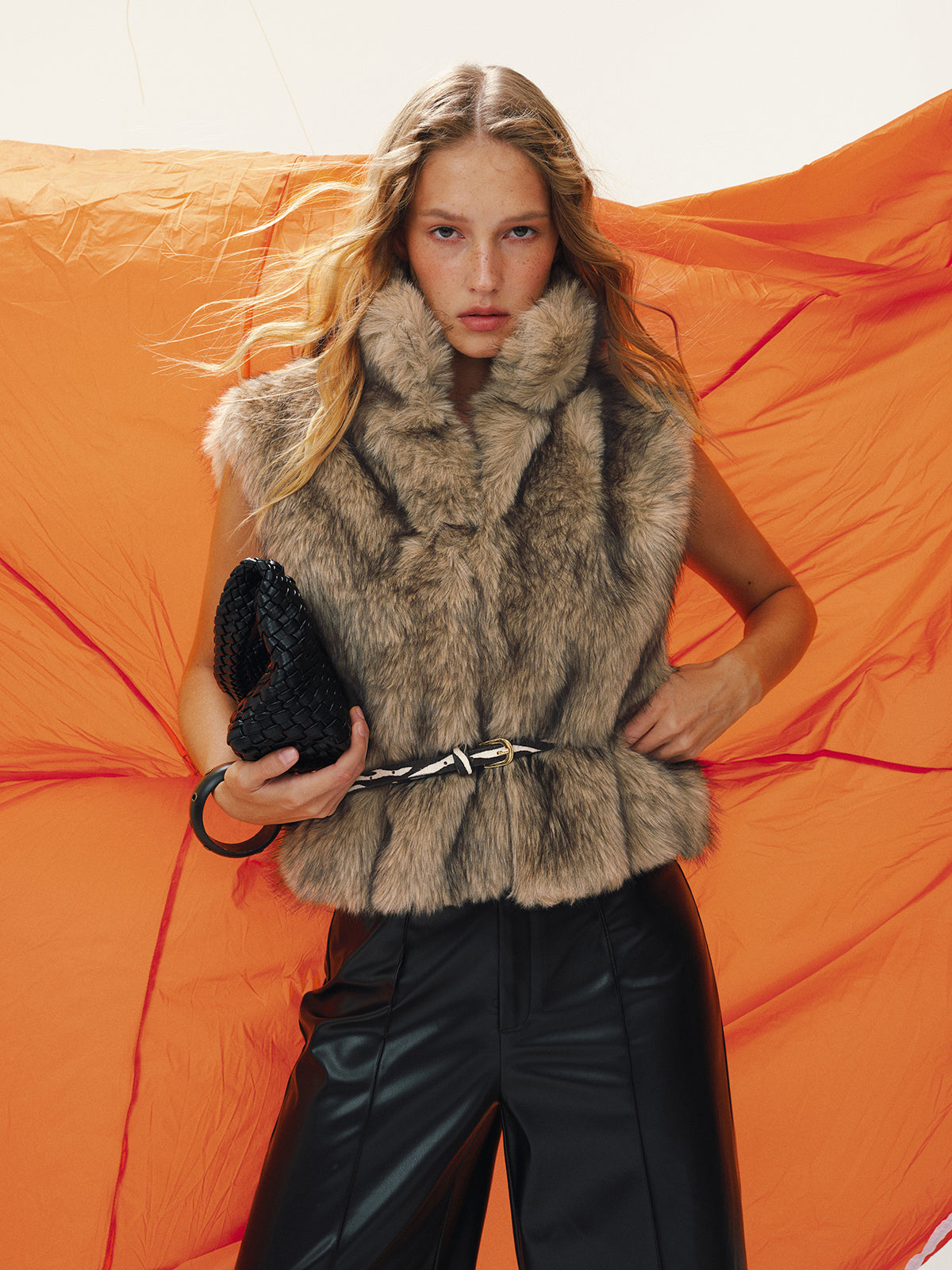 Faux Fur Sleeveless Vest without Belt