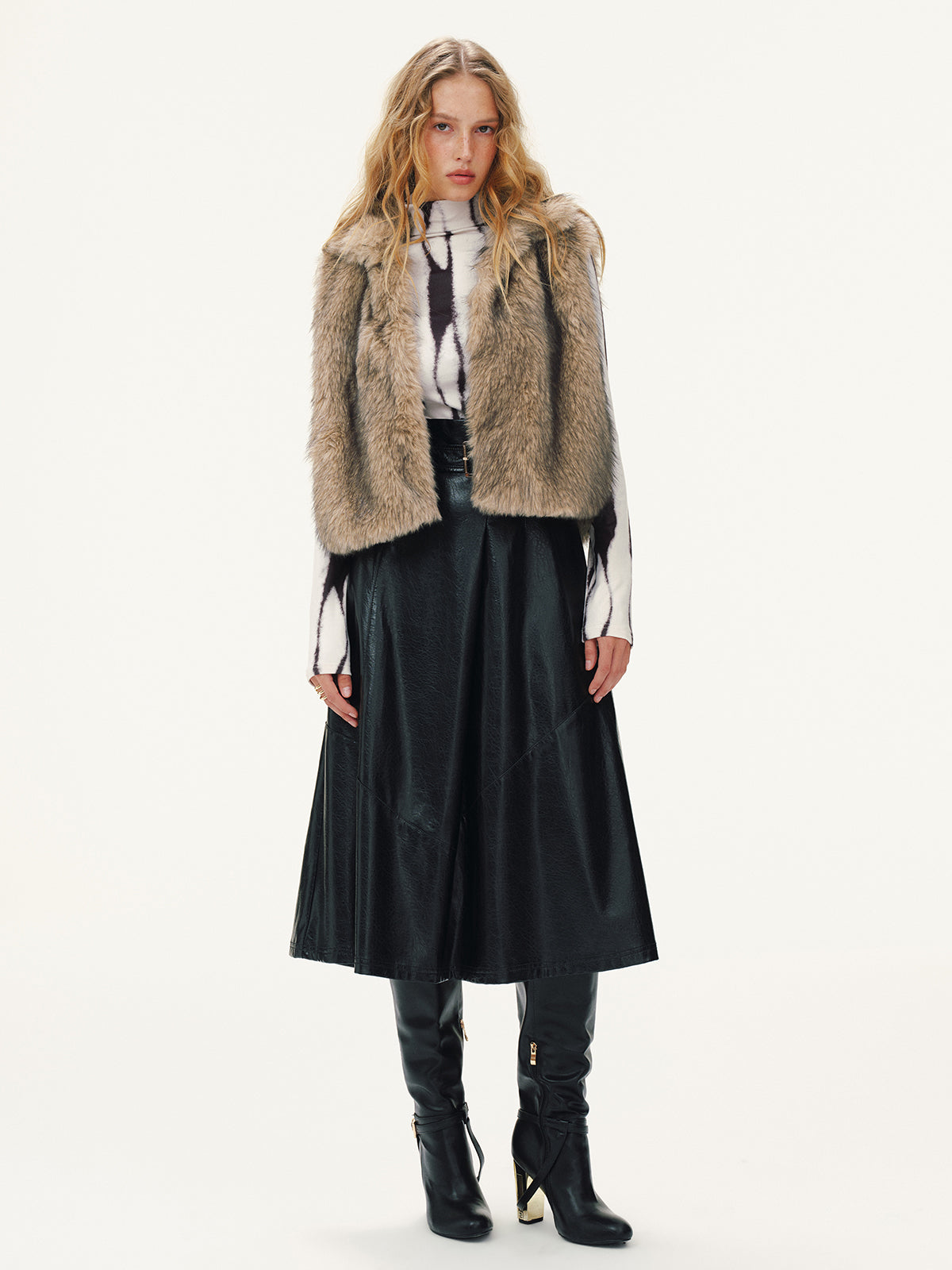 Faux Fur Sleeveless Vest without Belt