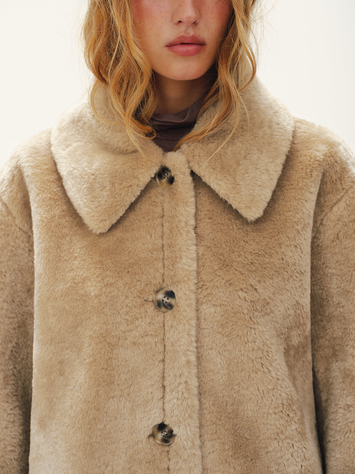 Collared Buttoned Faux Fur Coat