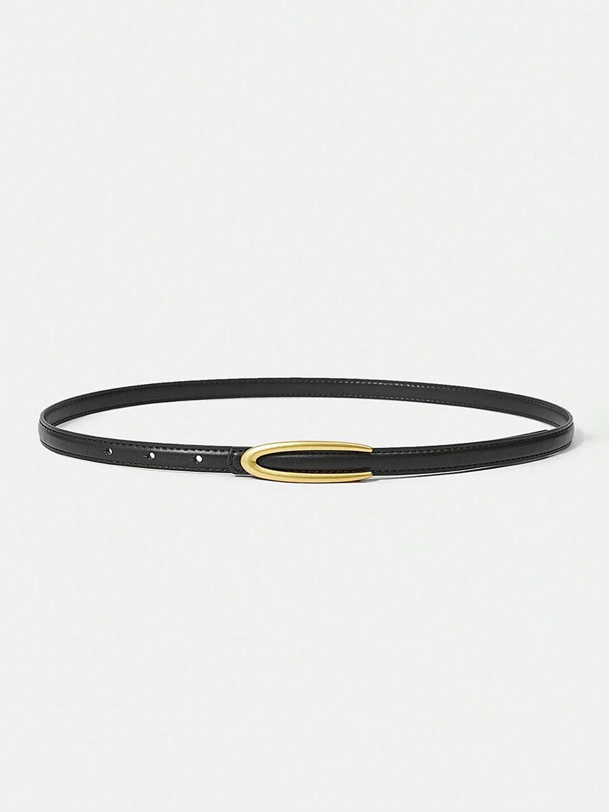 Gold Oval Buckle PU Leather Thin Belt