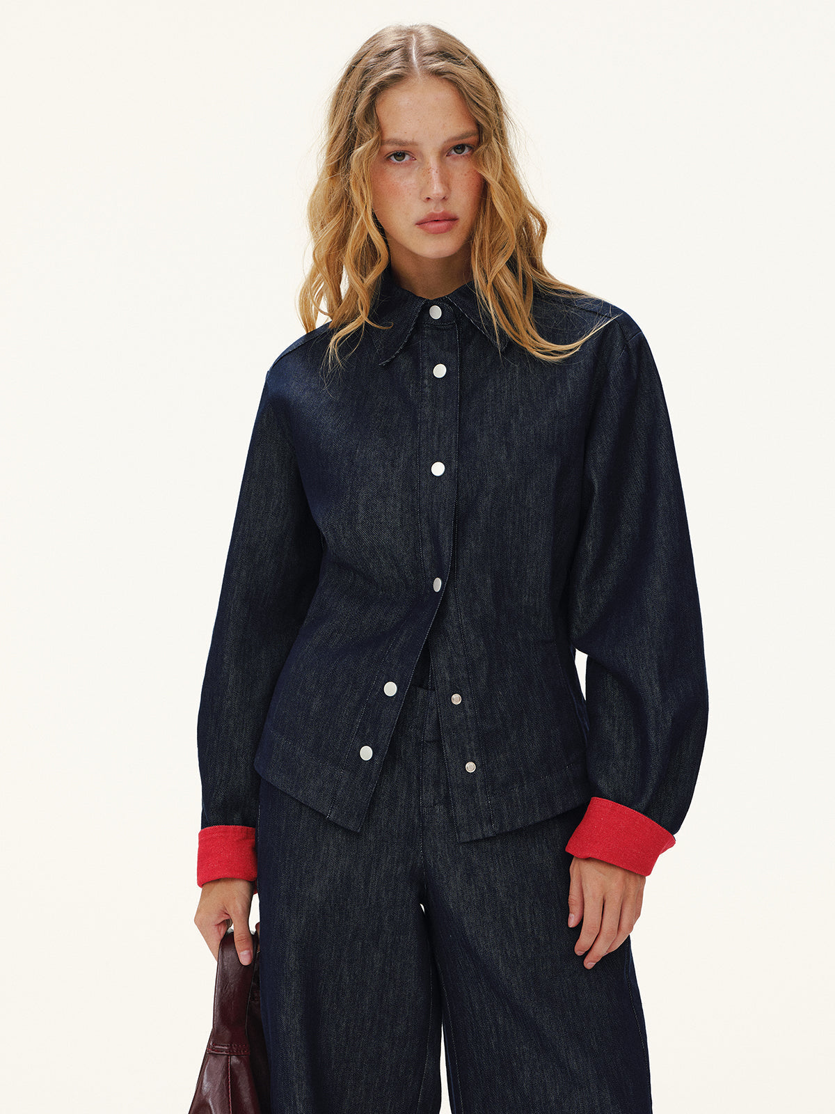 Heart-Back Contrast Cuff Denim Shirt