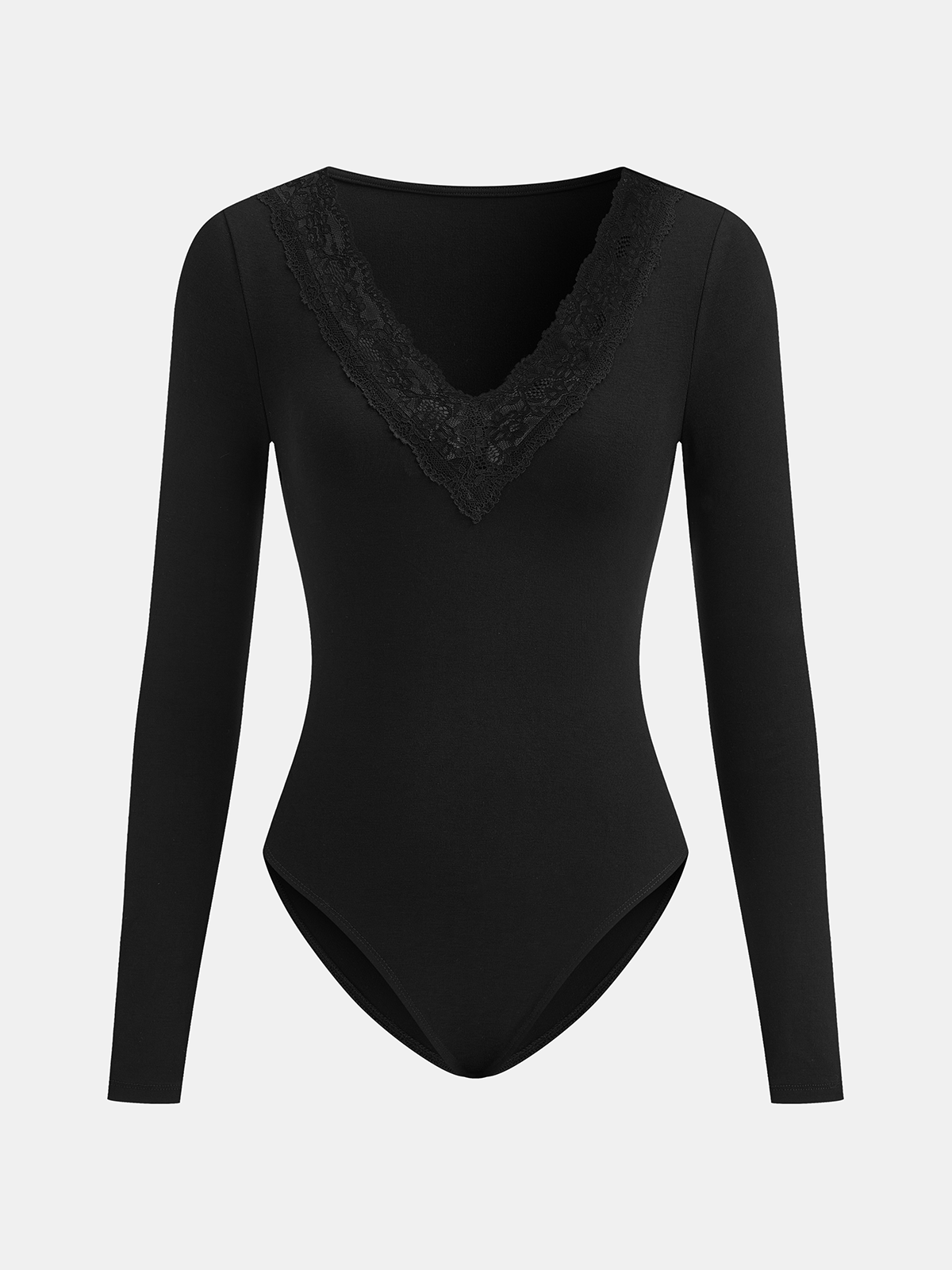 V-Neck Lace Trim Long Sleeve Bodysuit