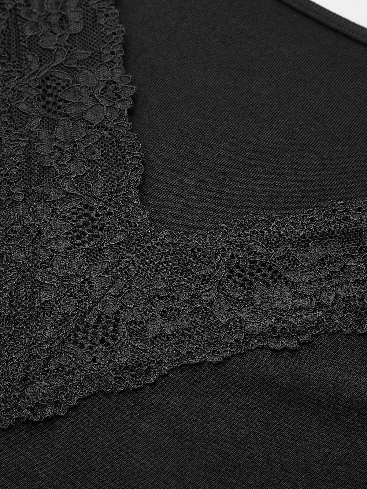 V-Neck Lace Trim Long Sleeve Bodysuit