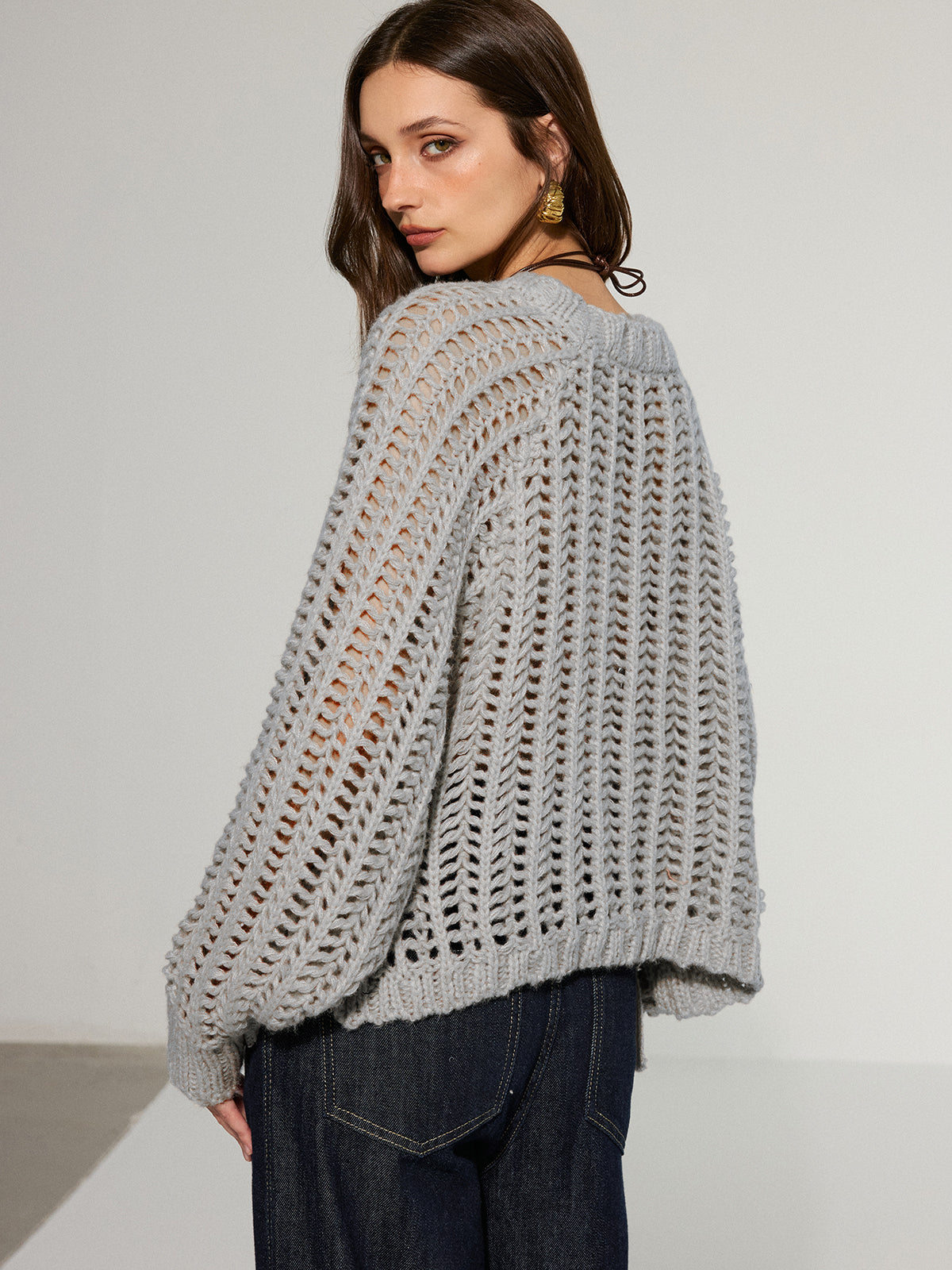 Side Tie Oversized Open-Knit Sweater
