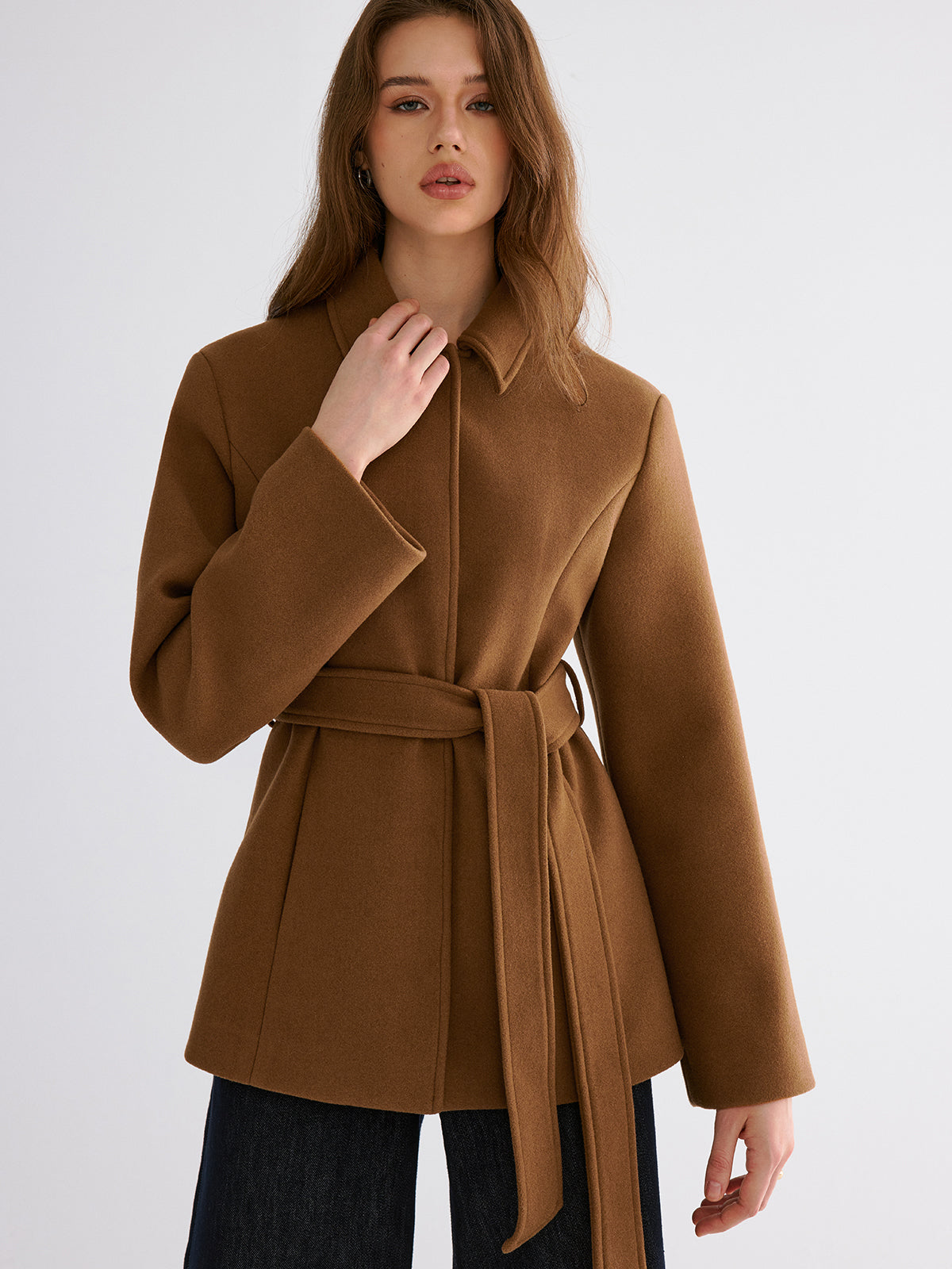 Jacke aus glattem Wollmix mit Gürtel