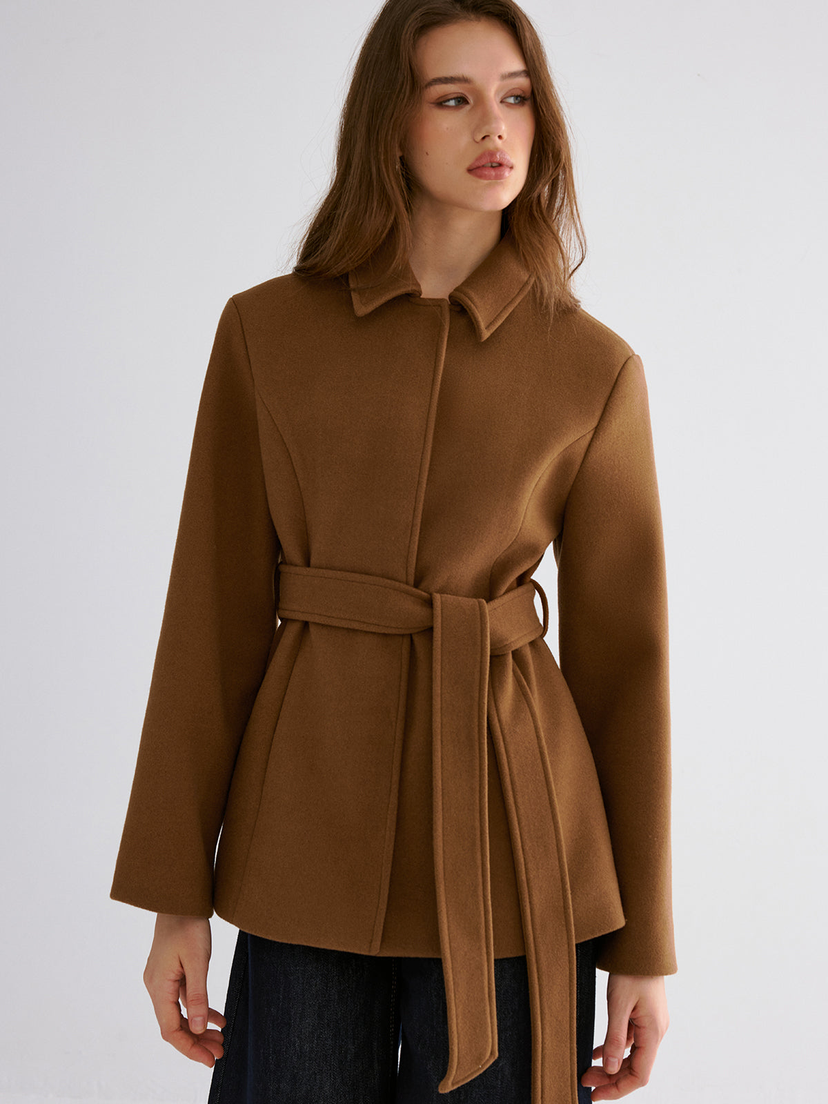 Jacke aus glattem Wollmix mit Gürtel