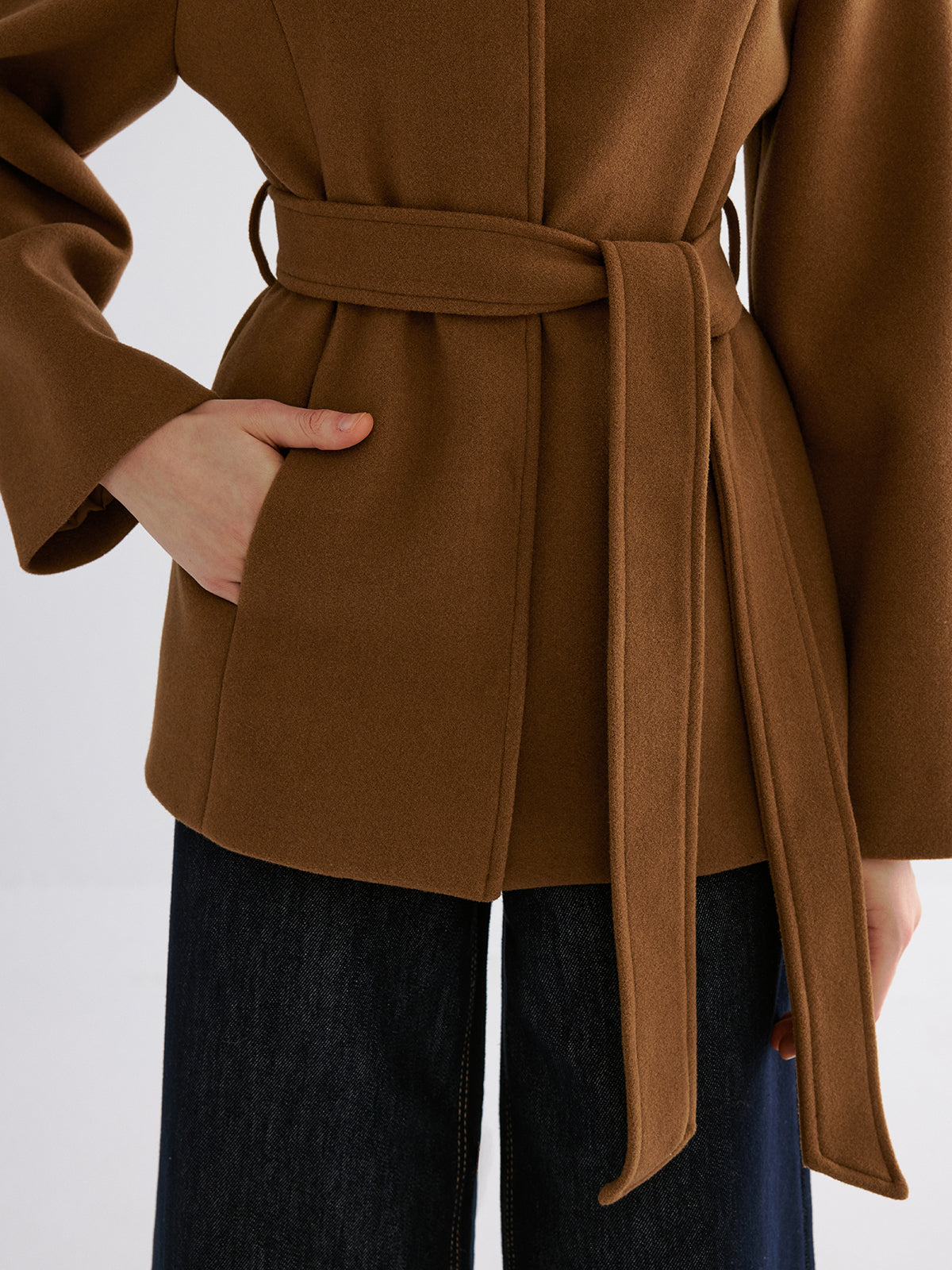 Jacke aus glattem Wollmix mit Gürtel
