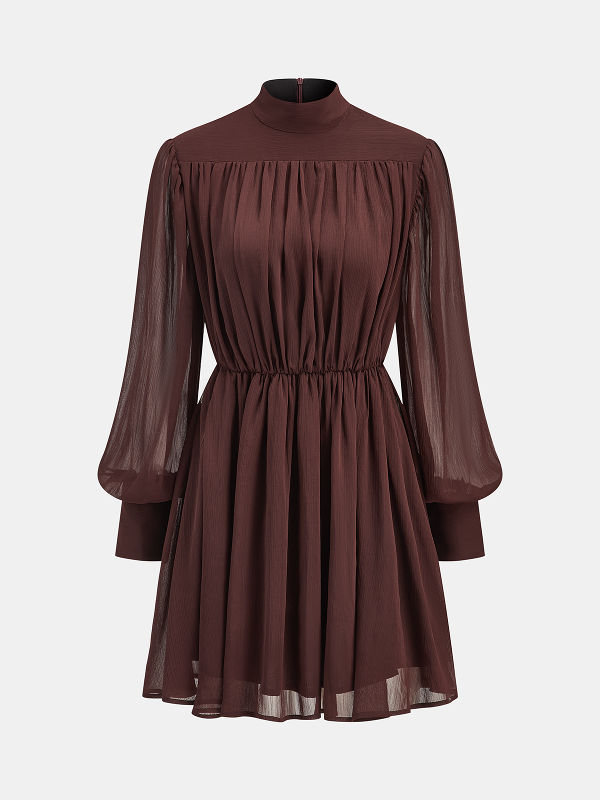 Puff Sleeve Chiffon Ruched Mini Dress