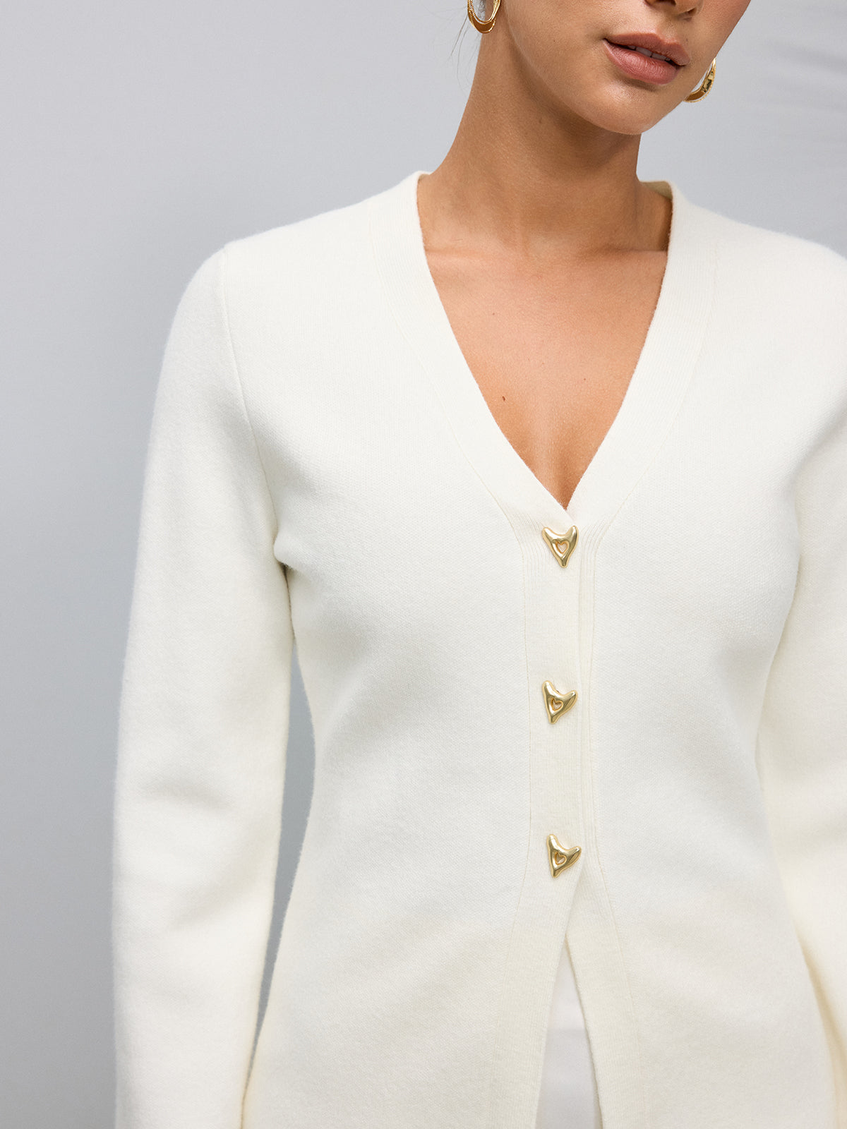 Metal Button V-Neck Knitted Cardigan