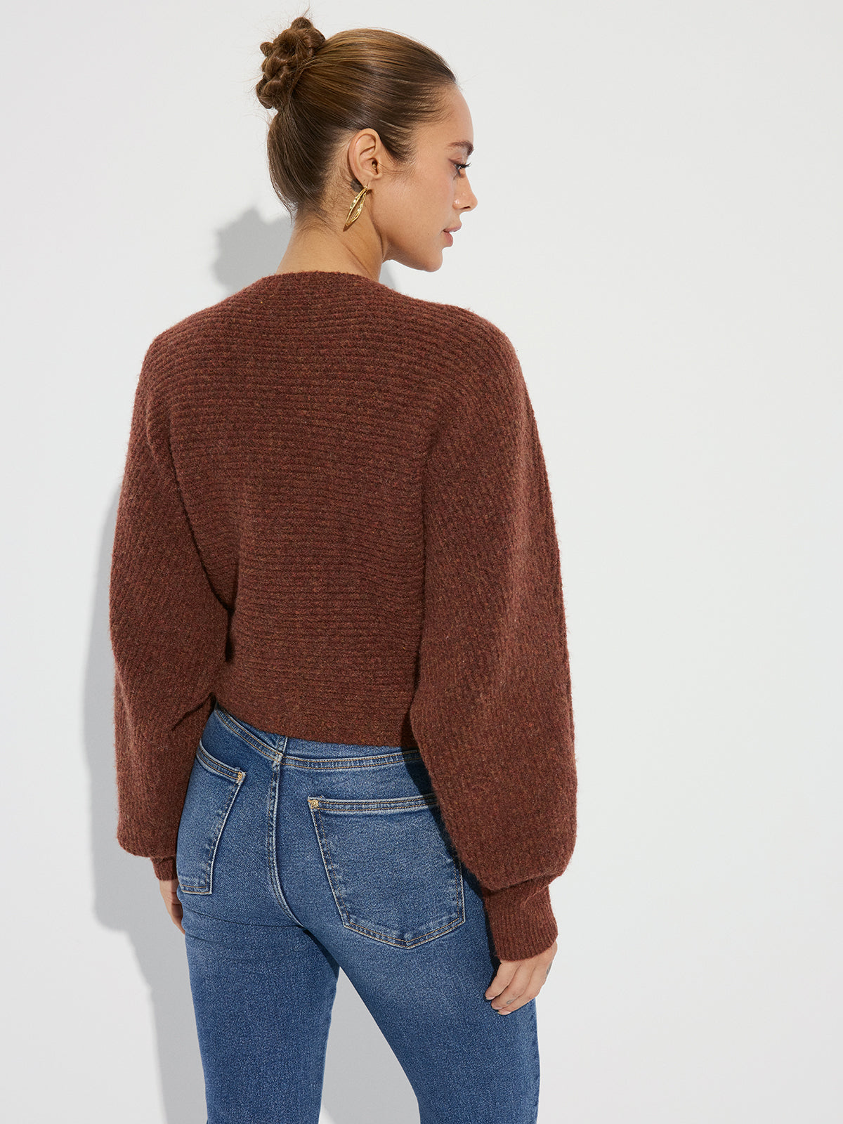 Wool Blend V-Neck Wrap Knit Top