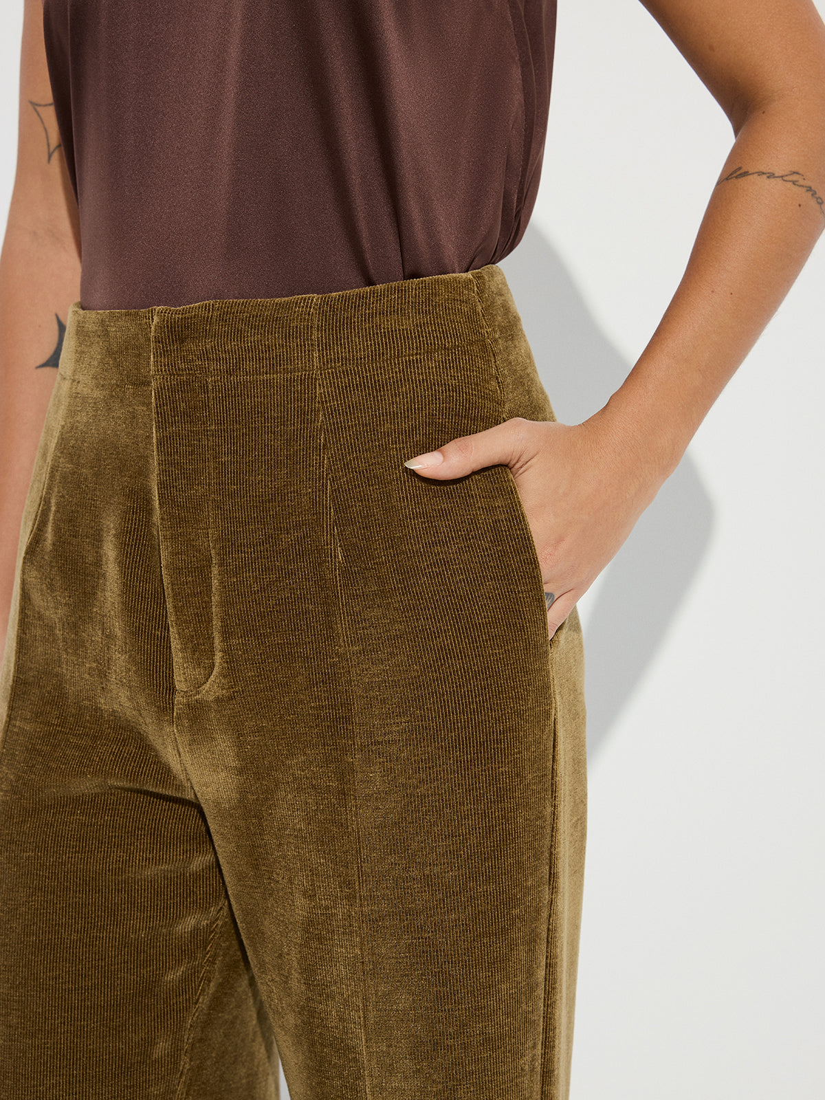 Hose aus Samt mit weitem Bein und mittelhohem Bund
