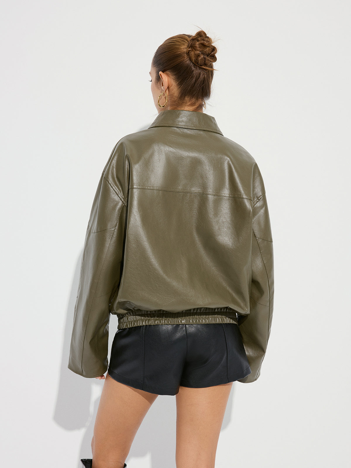 Collared Zipper PU Leather Jacket