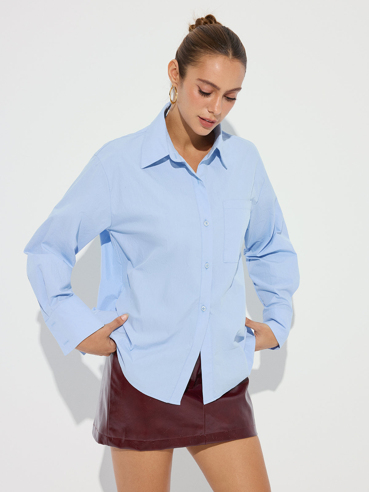 Collared Casual Long Sleeve Button-Down Shirt