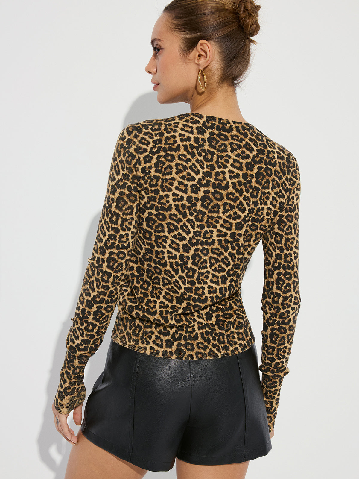 Leopard Print Long Sleeve Knit Cardigan