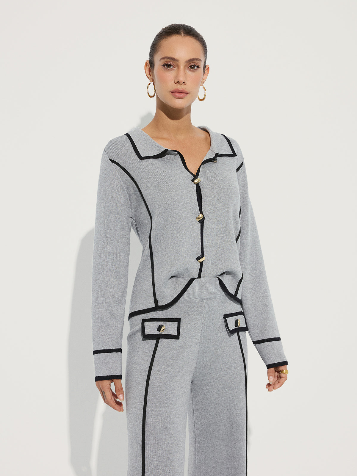 Contrast Piping Cotton Knit Co-ord Set
