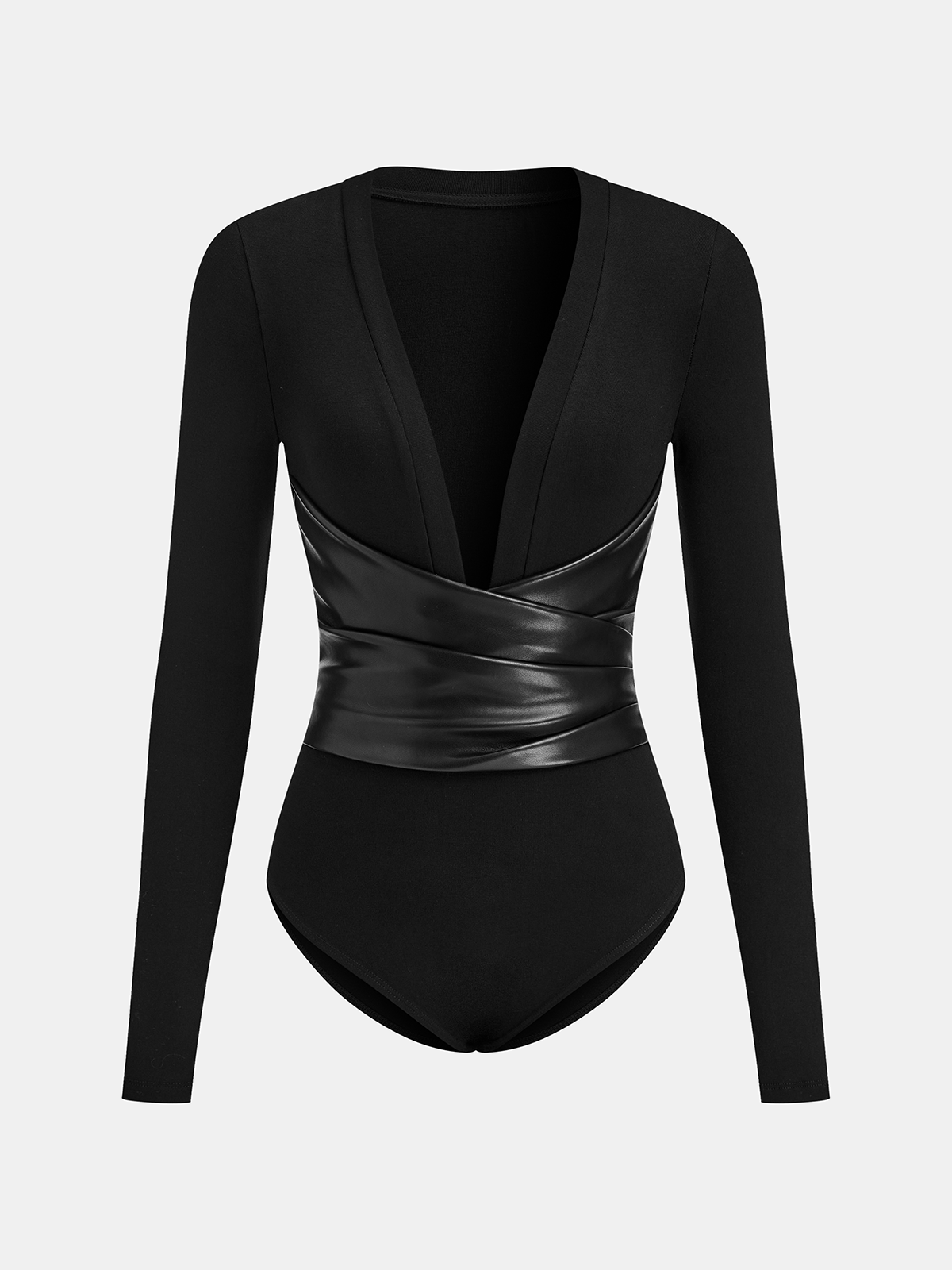 Body en similicuir à décolleté en V et taille drapée