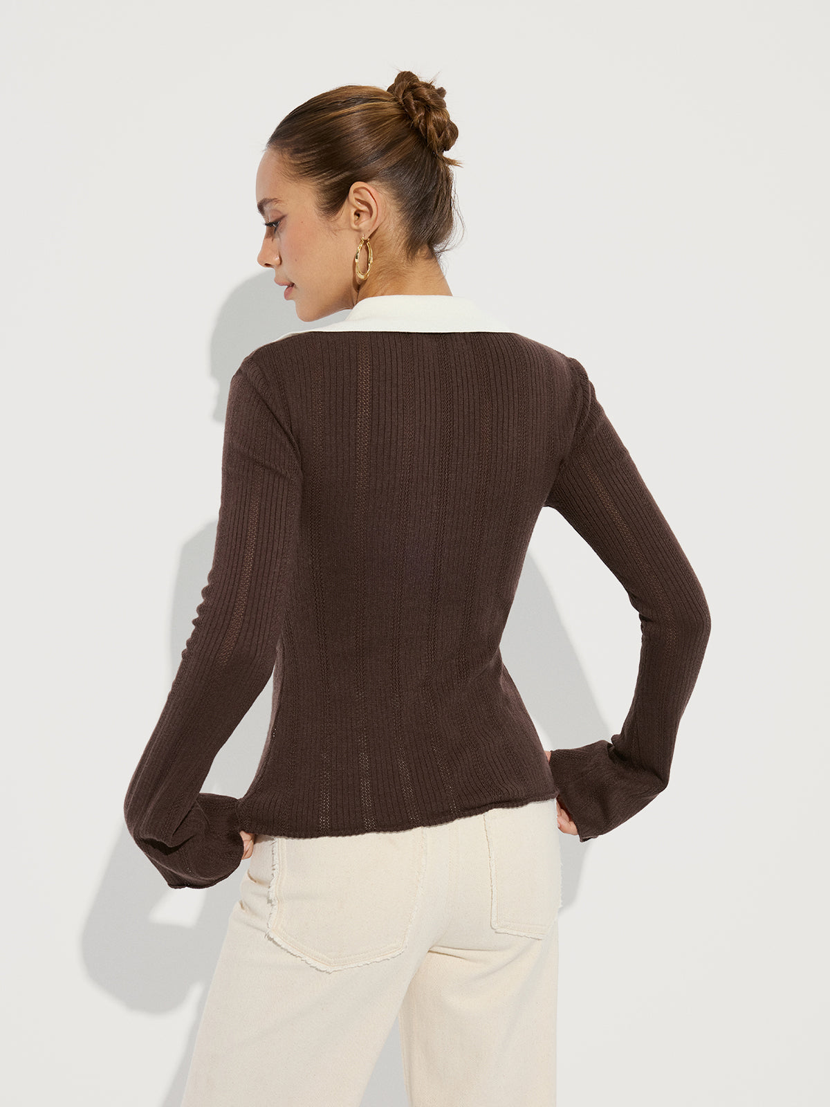 Contrast Collar Wool-Blend Knit Top