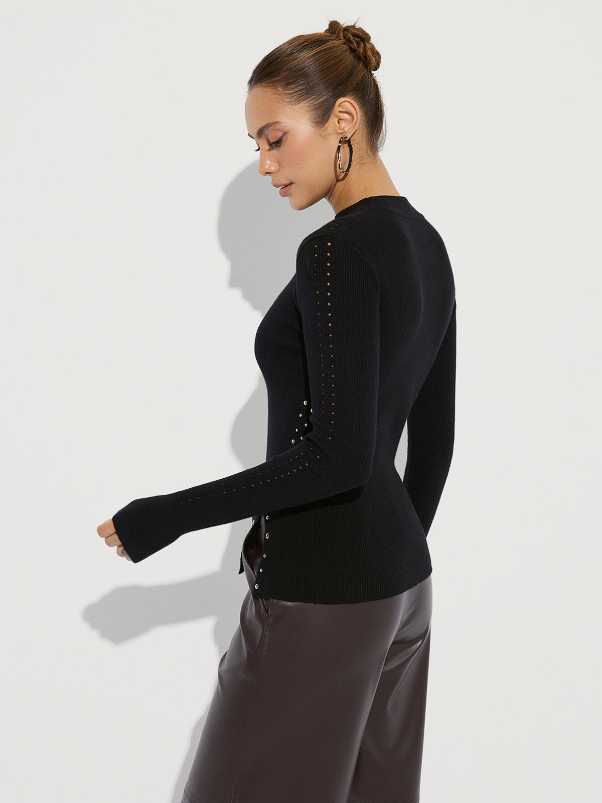 Studded Side Slit Knit Sweater