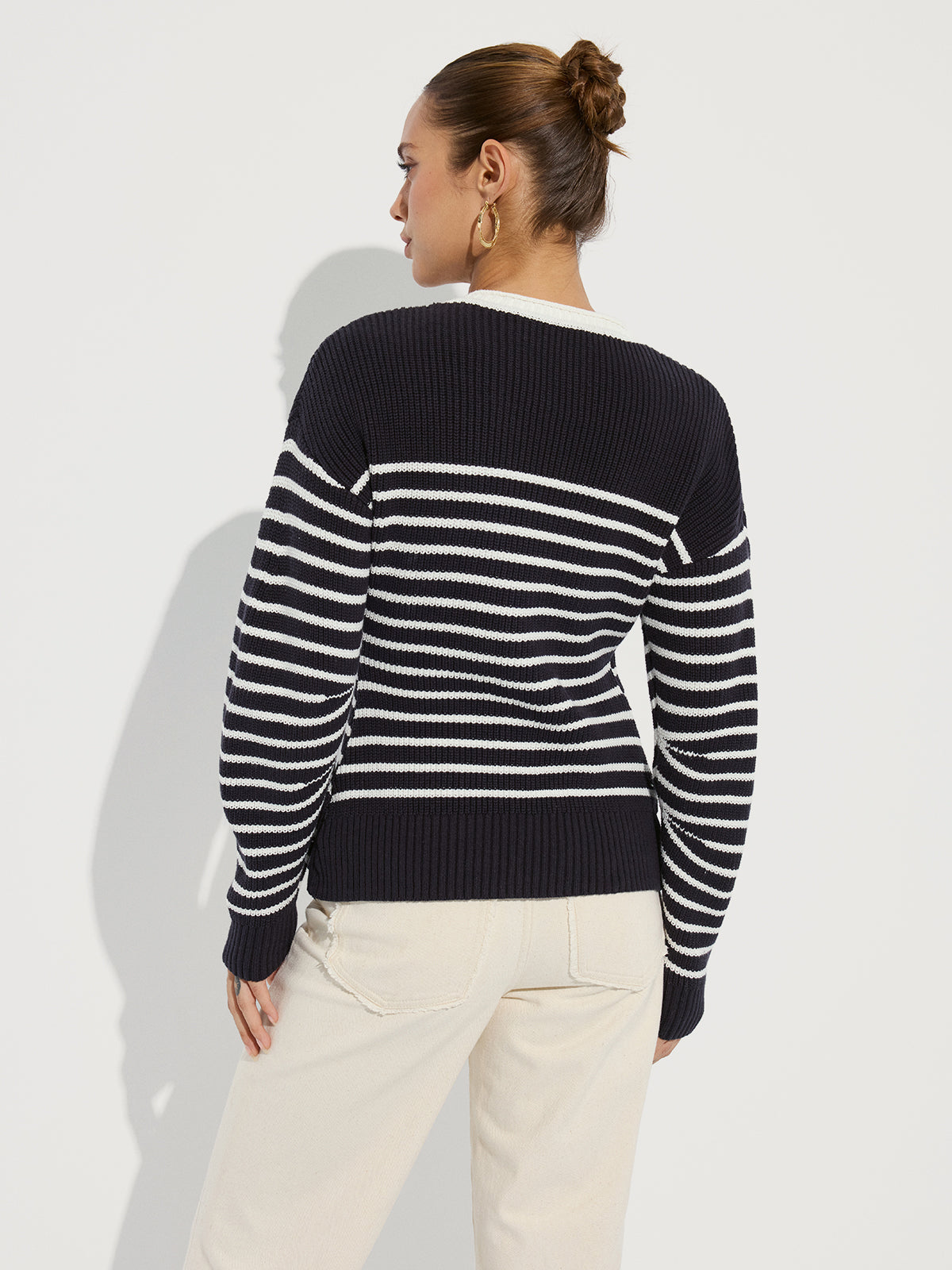 Striped Button-Front Knit Cardigan