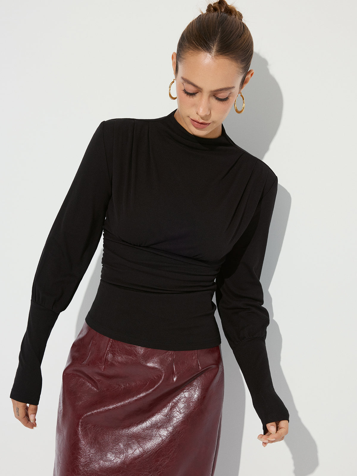 Ruched Mock Neck Top
