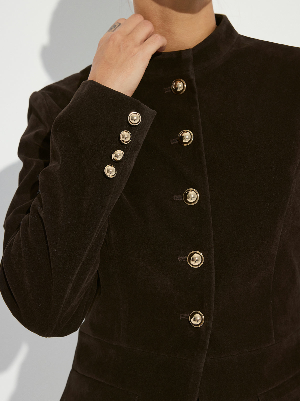 Blazer mit Wildlederoptik und Metallknöpfen