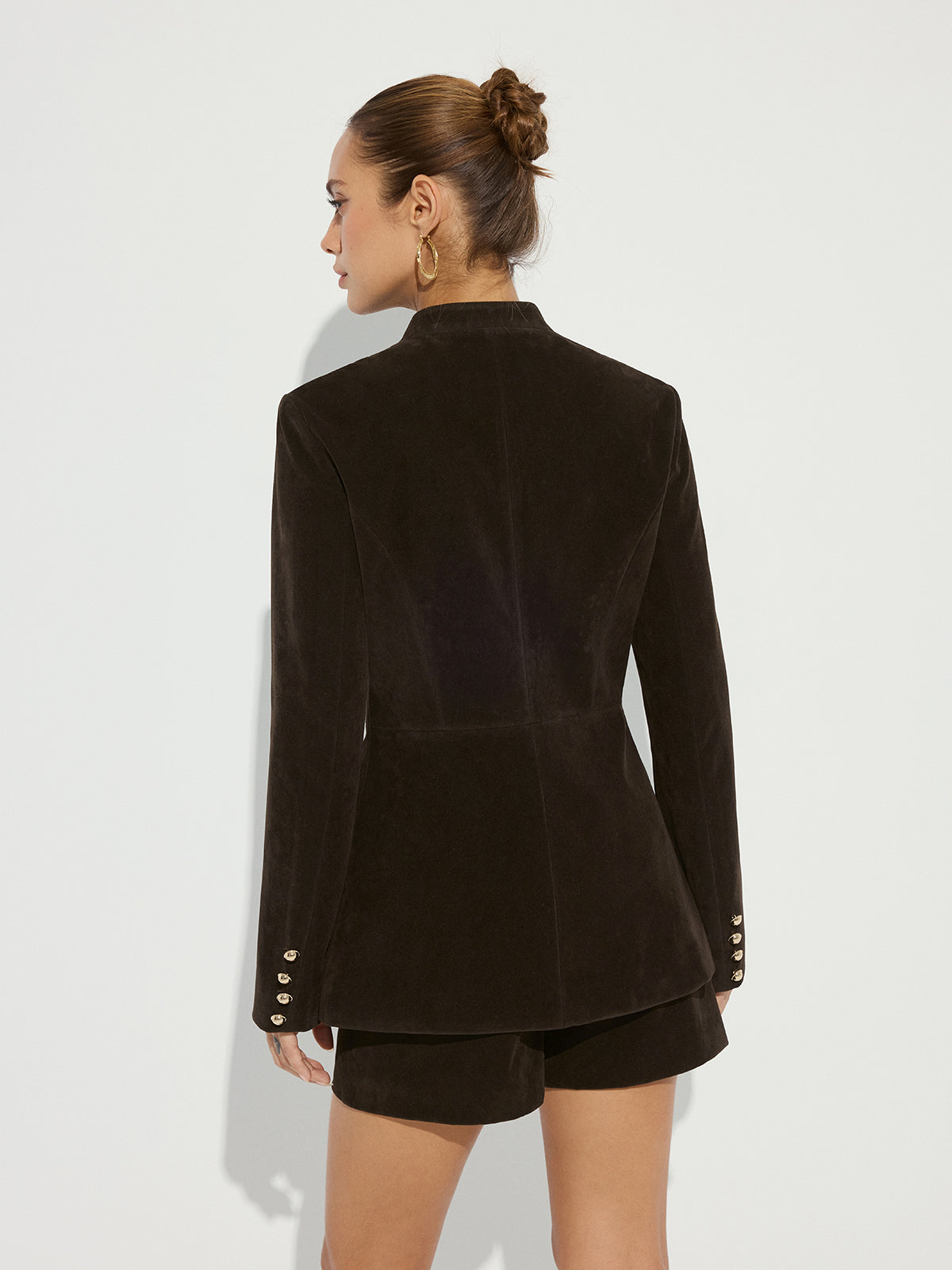 Blazer mit Wildlederoptik und Metallknöpfen