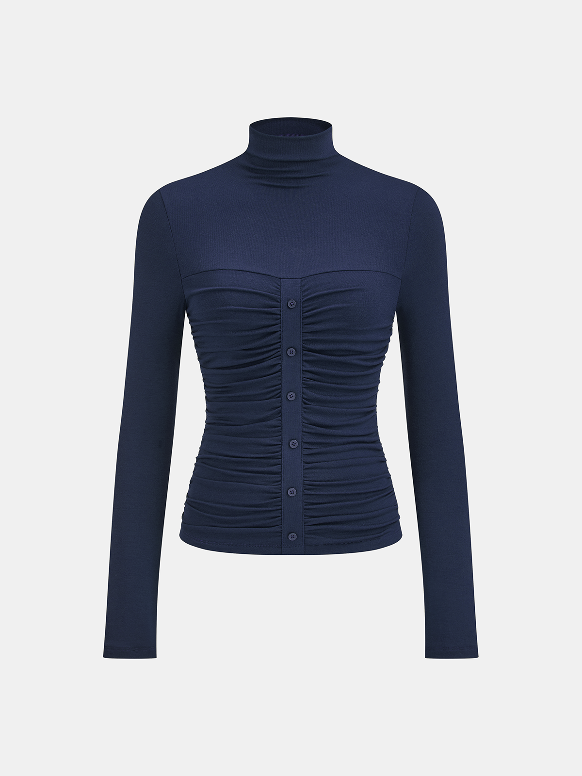 Rollkragenpullover mit gerafftem Dekor und Knopfstrickoberteil