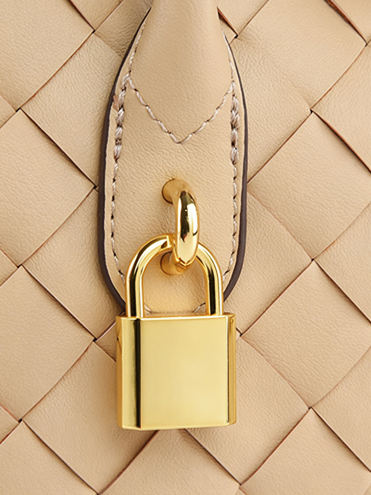 Golden Lock Detail Woven Shoulder Bag