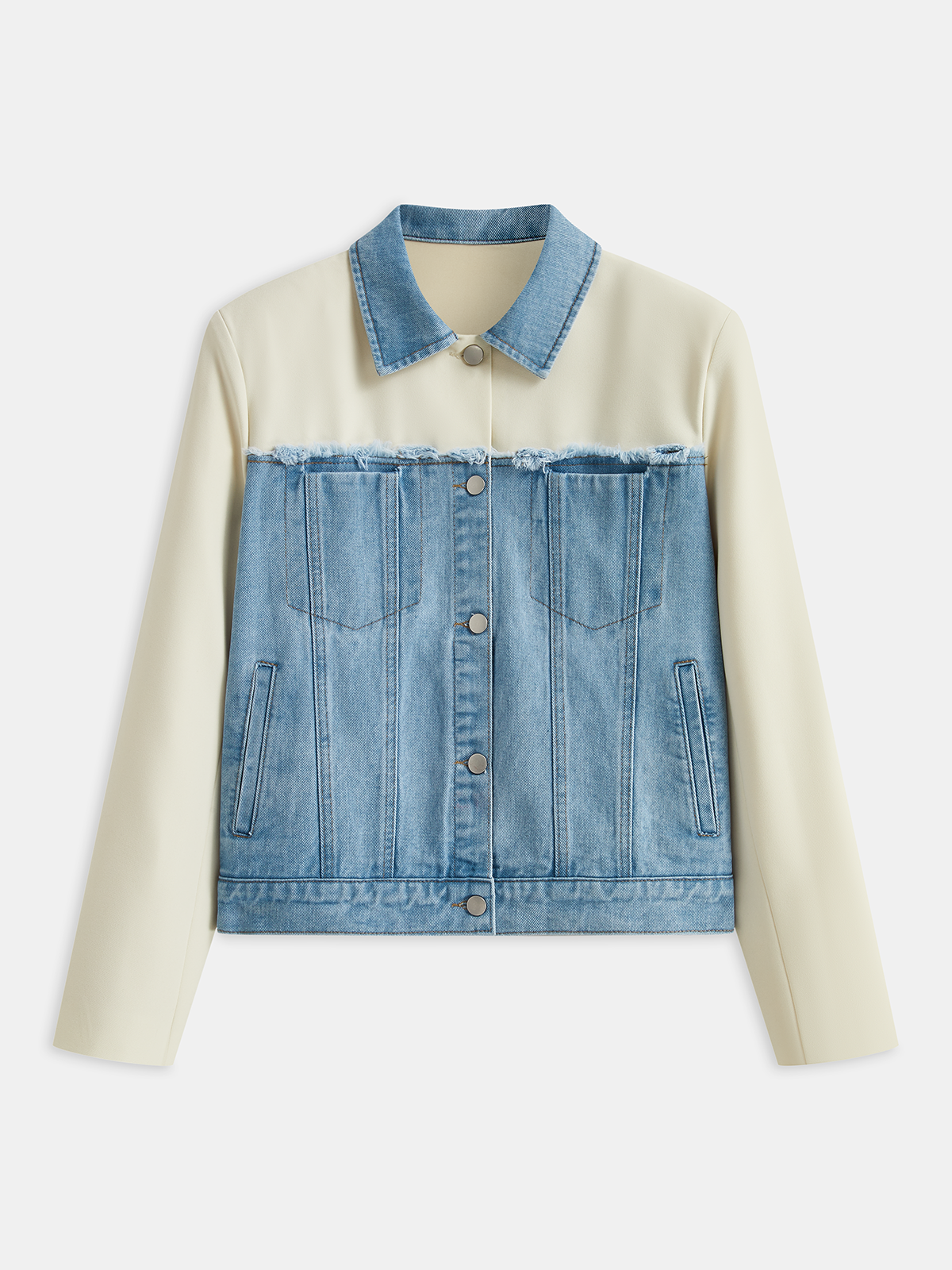 Jacke aus Denim mit Destroyed-Details und Paneelen