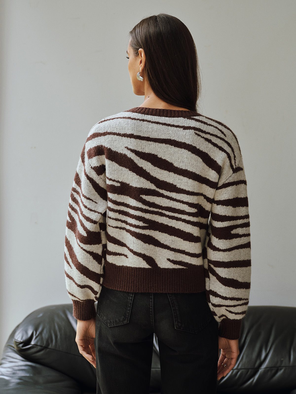 Zebra Print V-Neck Sweater