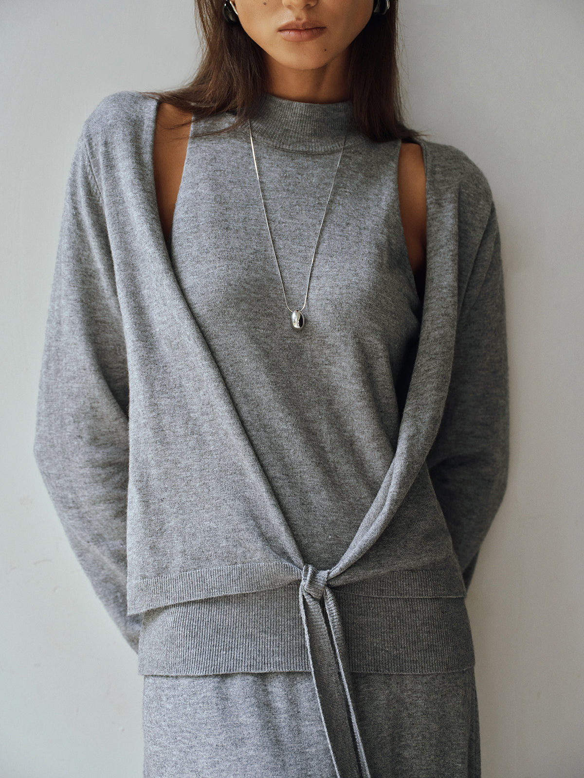 Knit Cut-Out Tie Waist Top and Skirt Set
