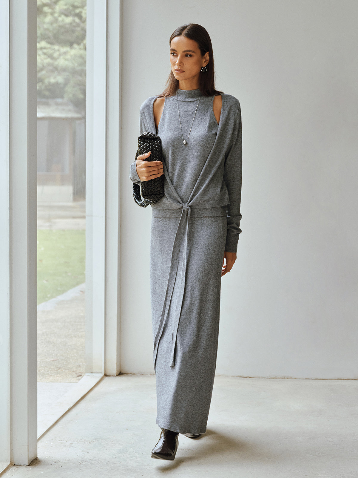 Knit Cut-Out Tie Waist Top and Skirt Set