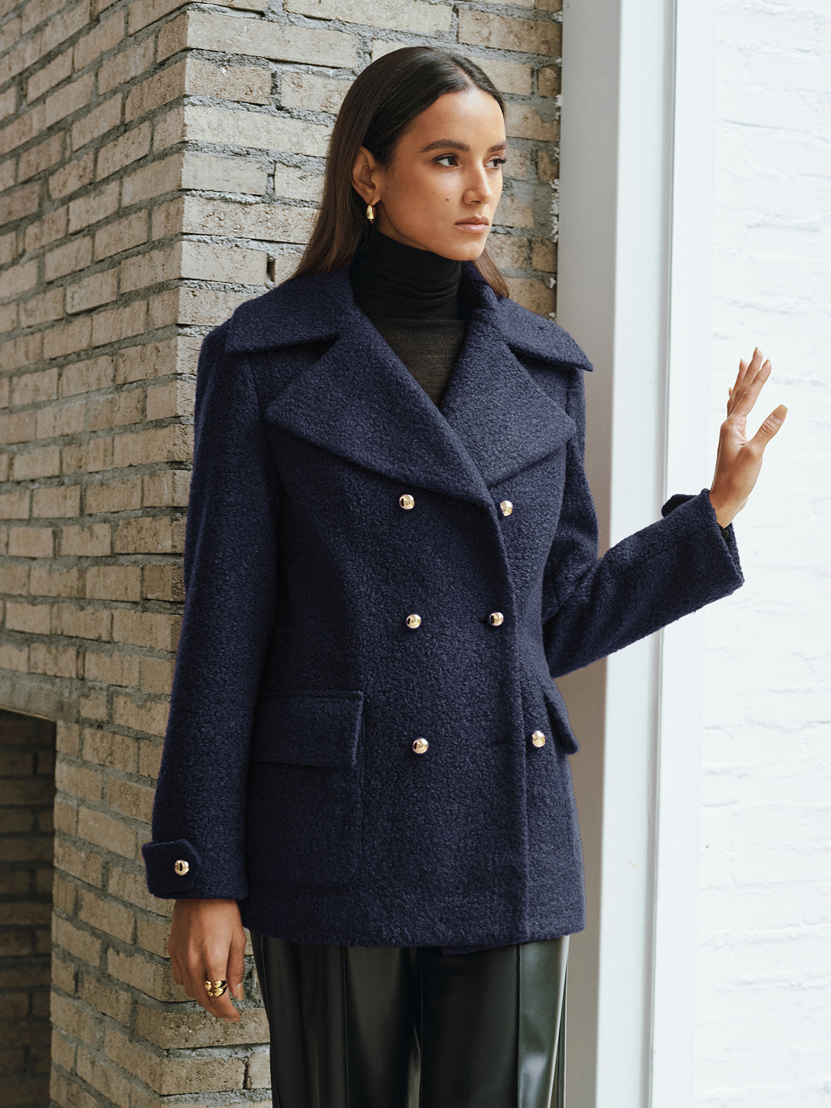 Double-Breasted Lapel Tweed Blazer
